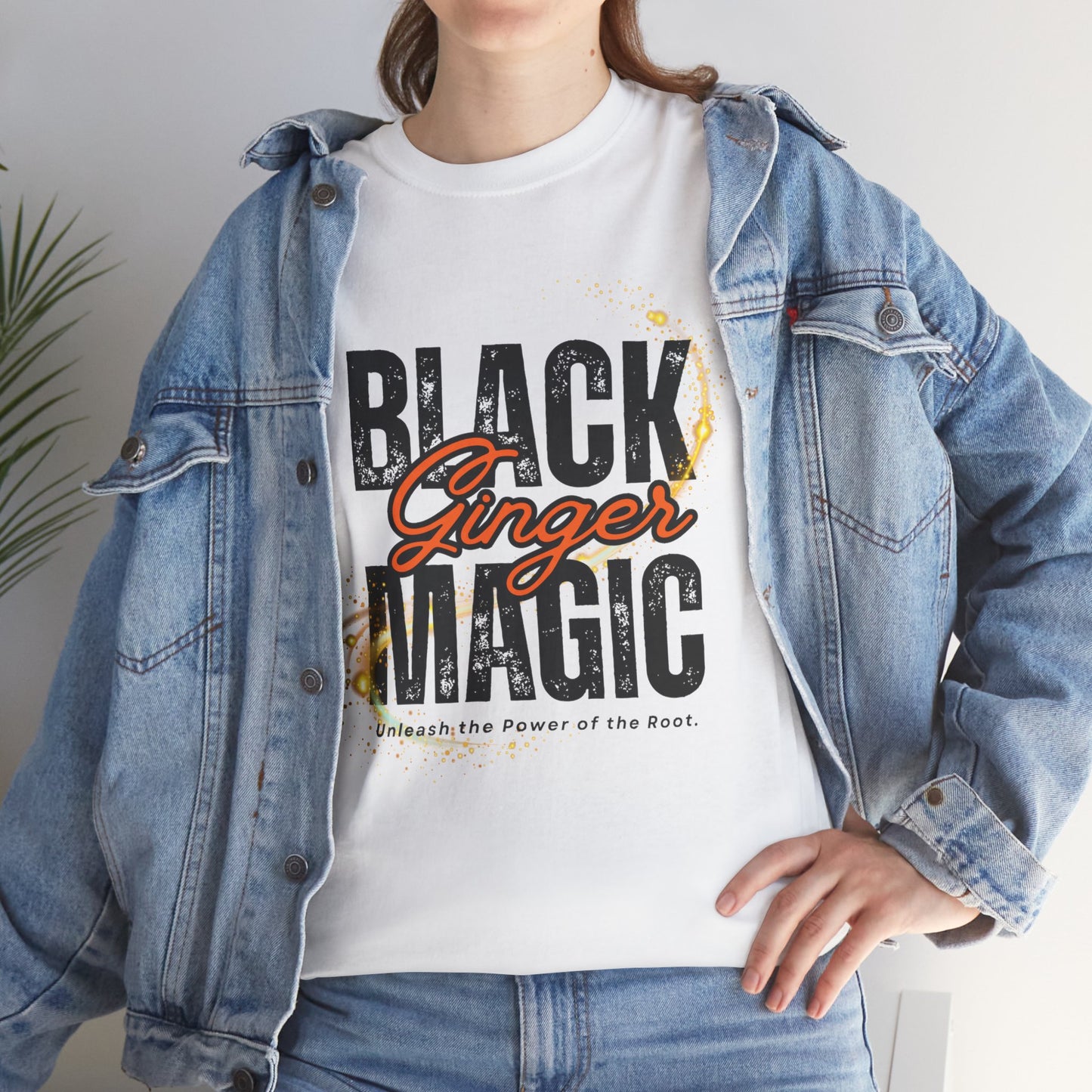 Unisex Heavy Cotton Tee with 'Black Ginger Magic' Design, Empowering Gift for Witches, Everyday Wear, Festivals, Spirituality