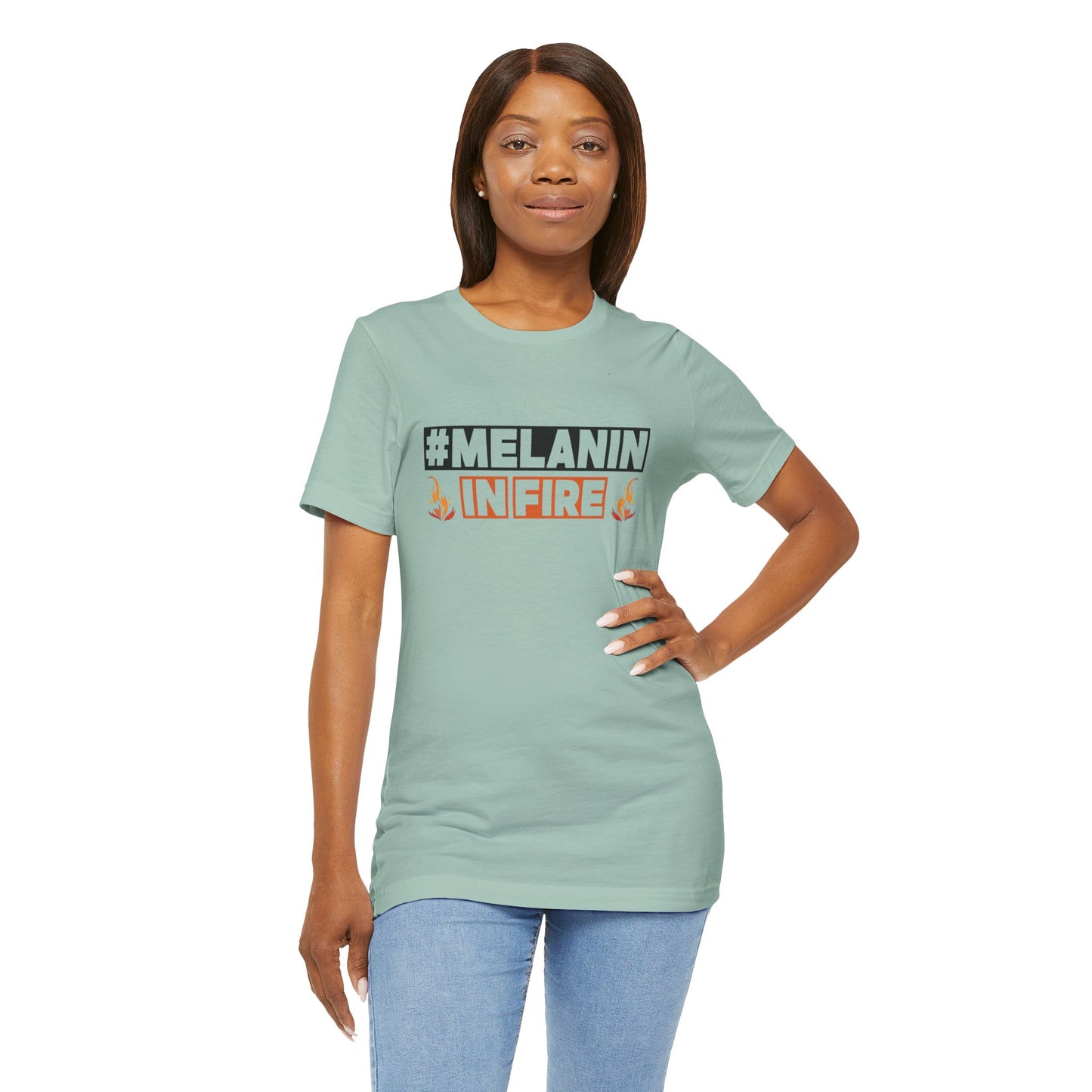 #MELANIN IN FIRE Tee - Empowering Unisex Jersey Short Sleeve, Black History Month, Gift for Friends, Pride Apparel, Urban Fashion