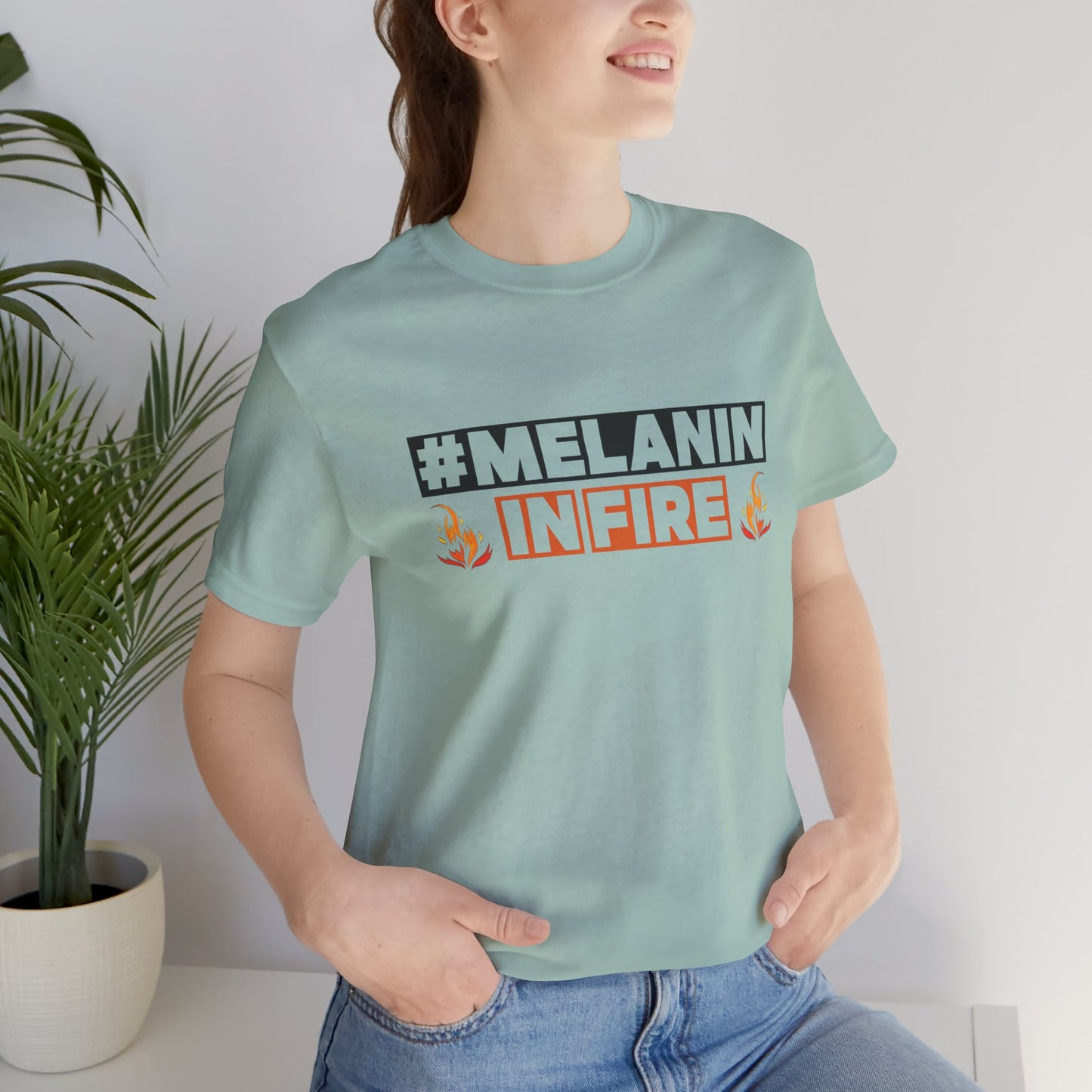 #MELANIN IN FIRE Tee - Empowering Unisex Jersey Short Sleeve, Black History Month, Gift for Friends, Pride Apparel, Urban Fashion