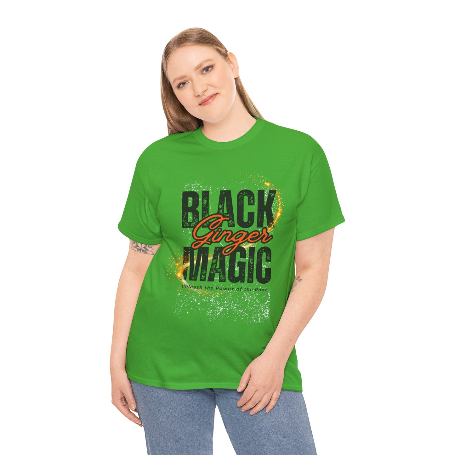 Unisex Heavy Cotton Tee with 'Black Ginger Magic' Design, Empowering Gift for Witches, Everyday Wear, Festivals, Spirituality