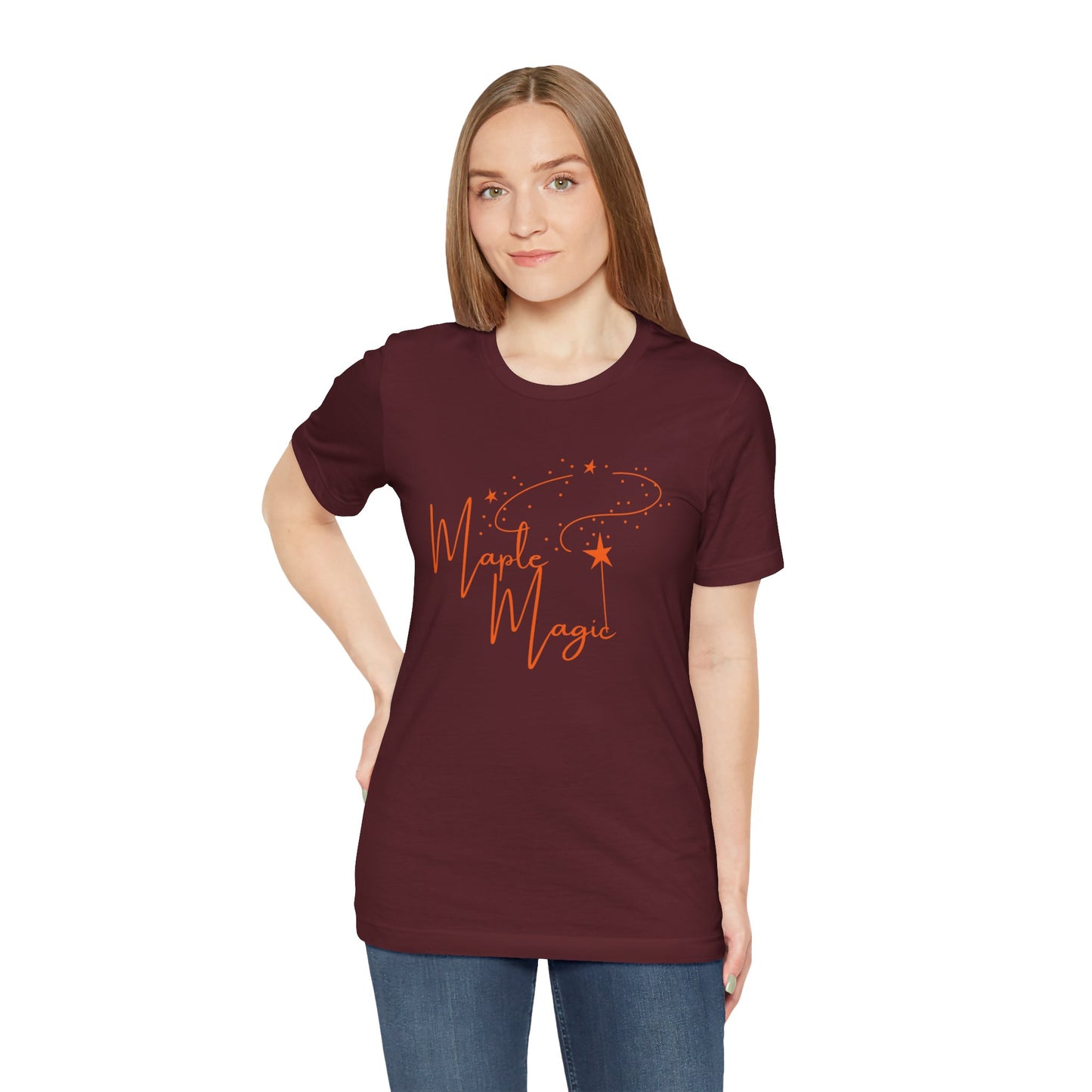 Maple Magic Unisex Tee, Cute Graphic Shirt, Fall Apparel, Seasonal Gift, Nature Lover T-Shirt, Cozy Vibes Fashion