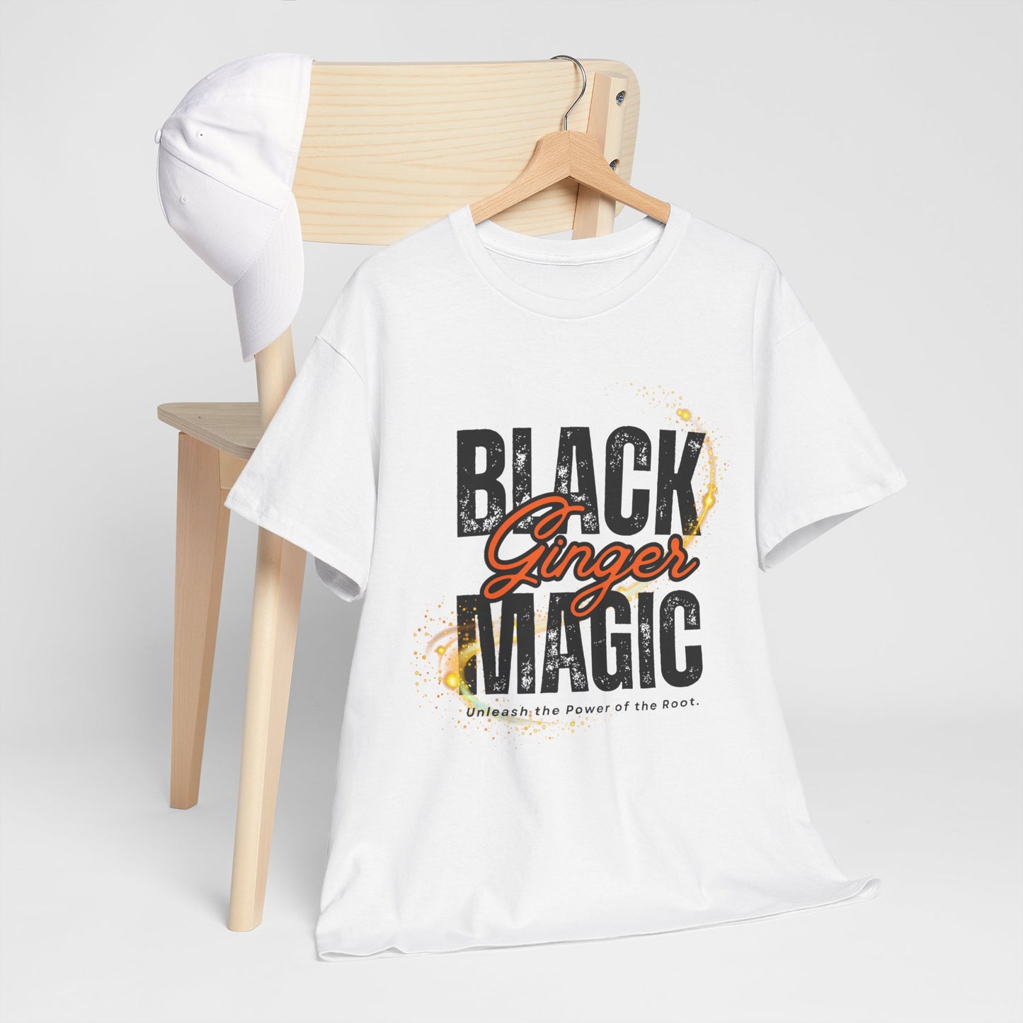 Unisex Heavy Cotton Tee with 'Black Ginger Magic' Design, Empowering Gift for Witches, Everyday Wear, Festivals, Spirituality