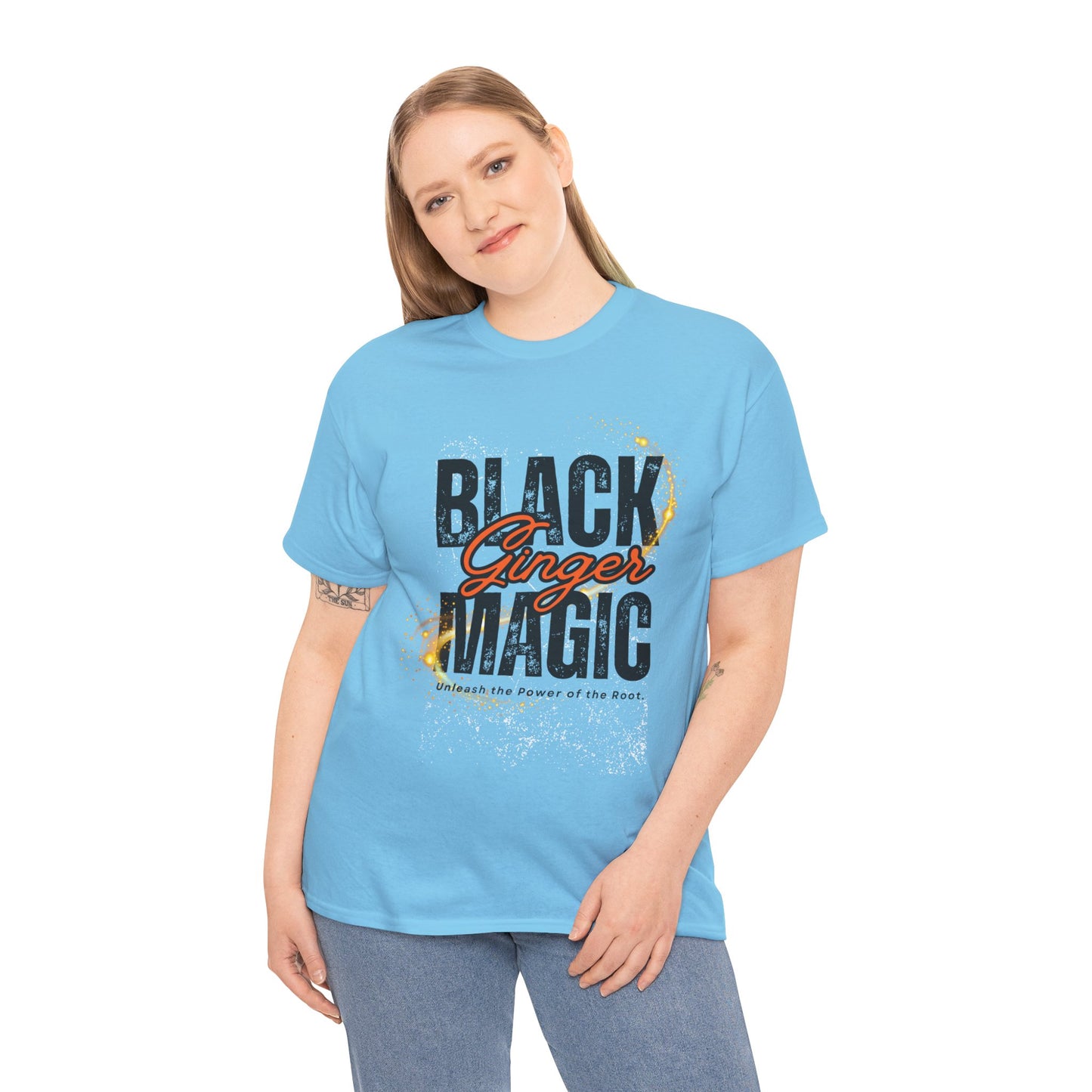 Unisex Heavy Cotton Tee with 'Black Ginger Magic' Design, Empowering Gift for Witches, Everyday Wear, Festivals, Spirituality