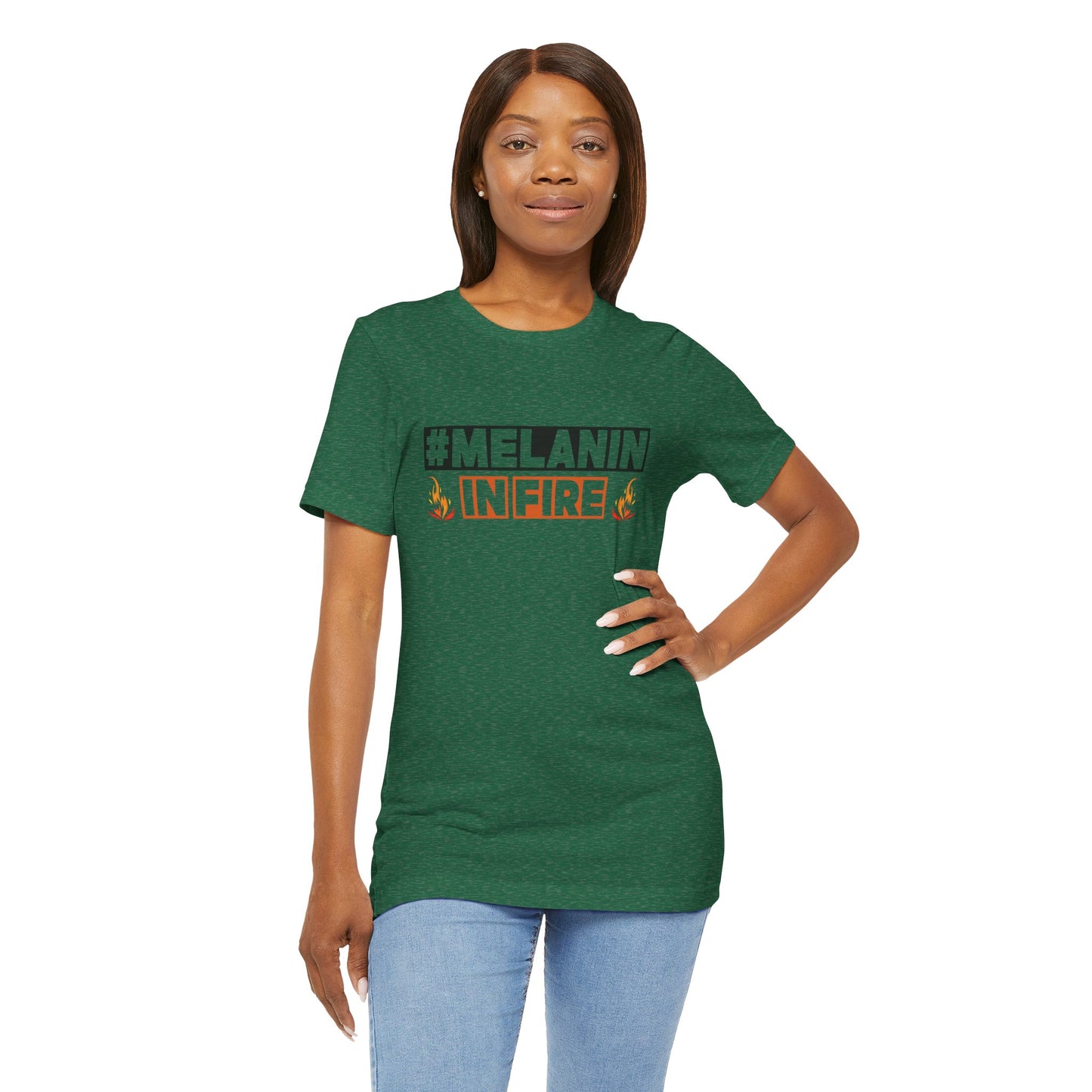 #MELANIN IN FIRE Tee - Empowering Unisex Jersey Short Sleeve, Black History Month, Gift for Friends, Pride Apparel, Urban Fashion