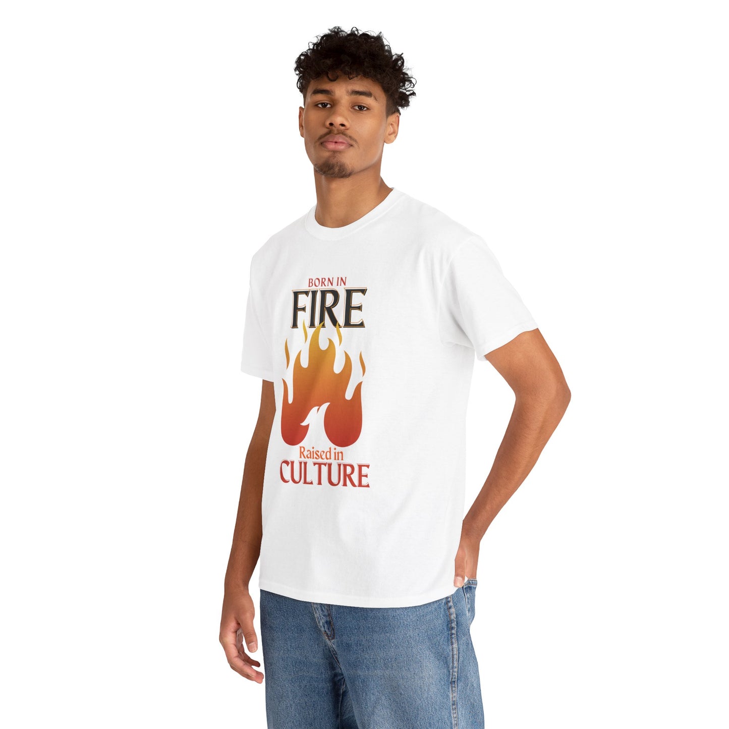 Born in Fire Unisex Heavy Cotton Tee - Bold Culture Statement, Graphic Tee, Casual Wear, Gift for Friends, Celebration Apparel