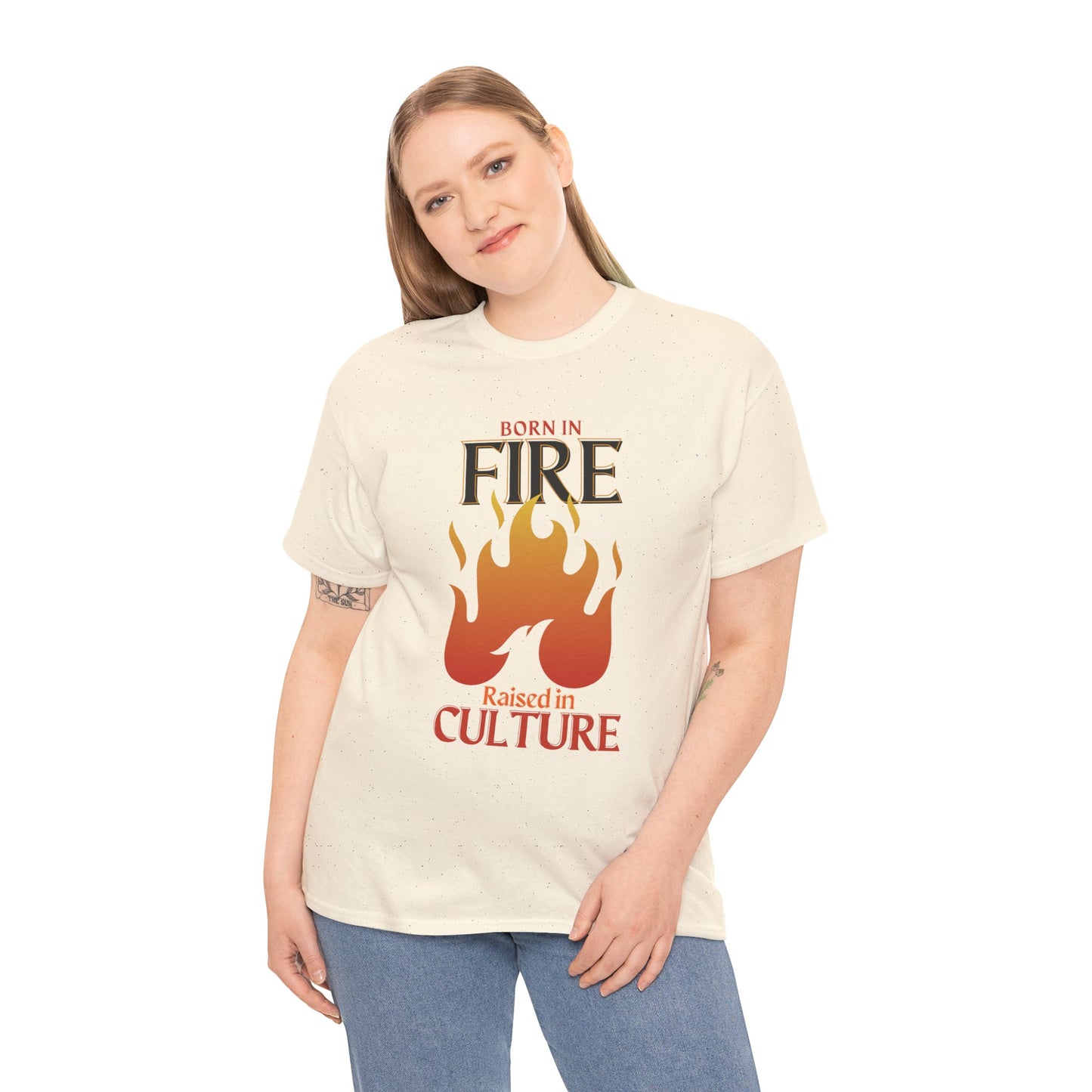 Born in Fire Unisex Heavy Cotton Tee - Bold Culture Statement, Graphic Tee, Casual Wear, Gift for Friends, Celebration Apparel