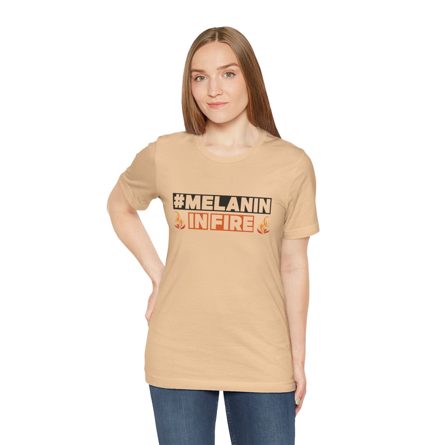 #MELANIN IN FIRE Tee - Empowering Unisex Jersey Short Sleeve, Black History Month, Gift for Friends, Pride Apparel, Urban Fashion