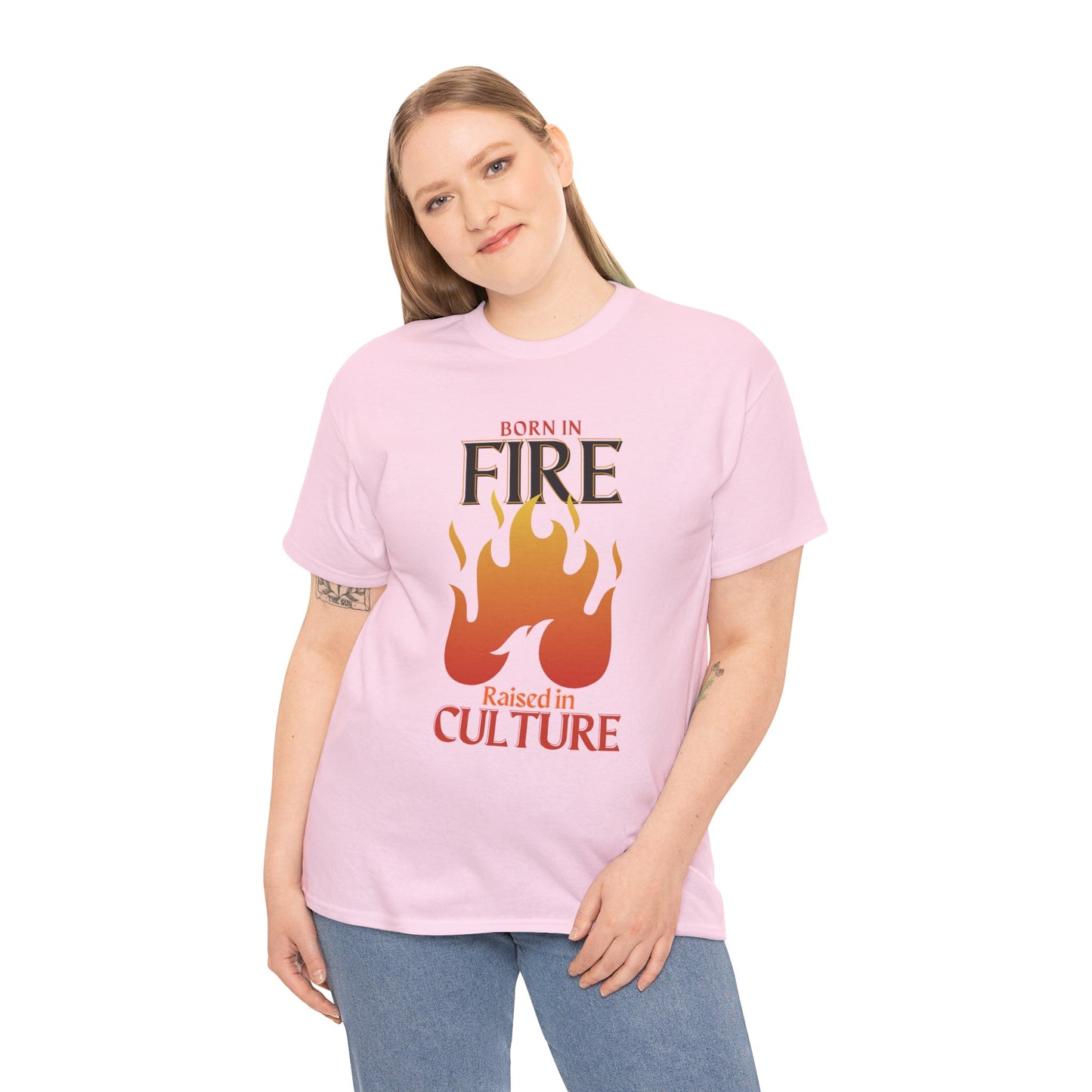 Born in Fire Unisex Heavy Cotton Tee - Bold Culture Statement, Graphic Tee, Casual Wear, Gift for Friends, Celebration Apparel