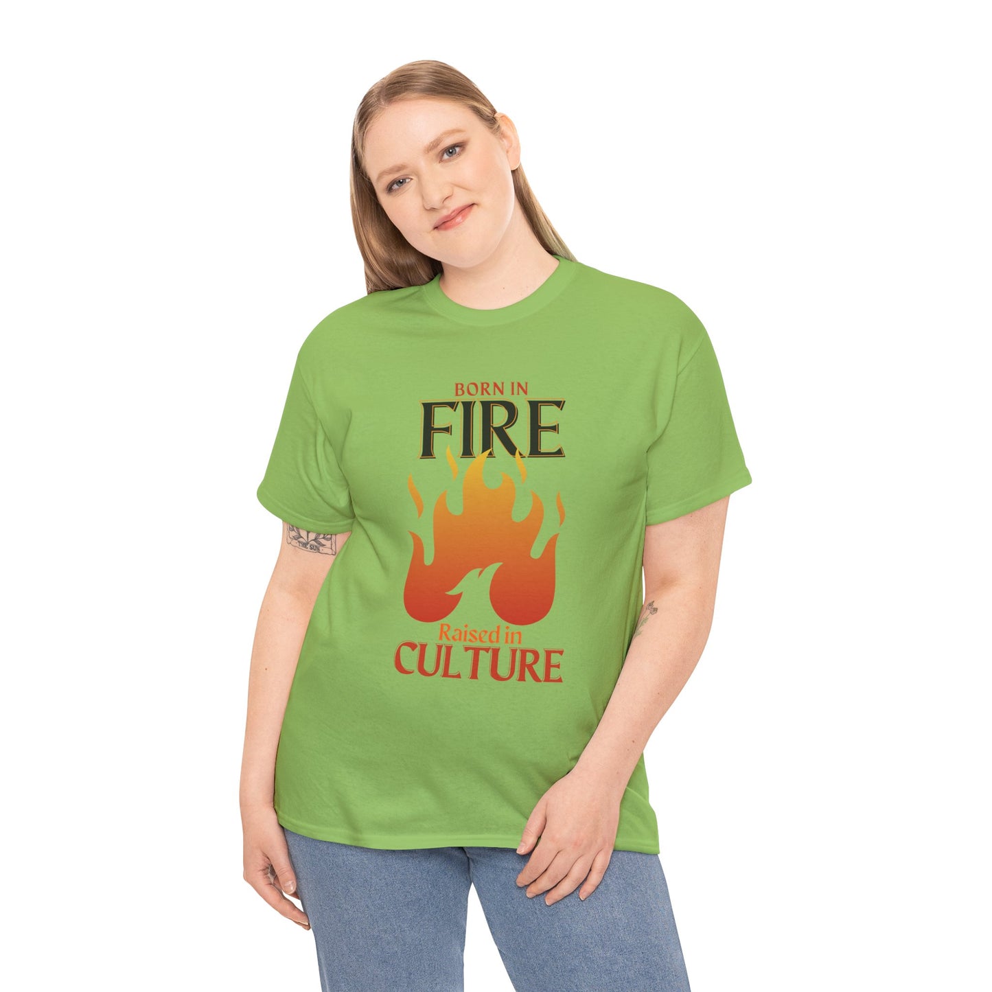 Born in Fire Unisex Heavy Cotton Tee - Bold Culture Statement, Graphic Tee, Casual Wear, Gift for Friends, Celebration Apparel