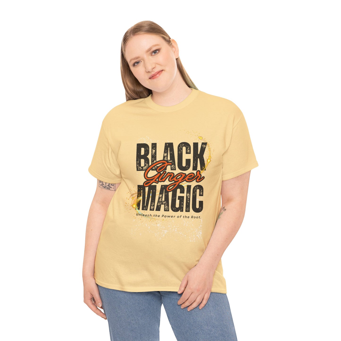 Unisex Heavy Cotton Tee with 'Black Ginger Magic' Design, Empowering Gift for Witches, Everyday Wear, Festivals, Spirituality