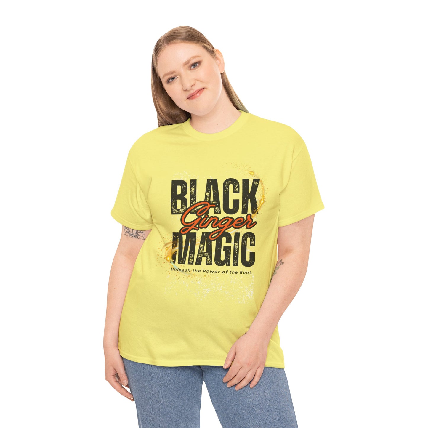 Unisex Heavy Cotton Tee with 'Black Ginger Magic' Design, Empowering Gift for Witches, Everyday Wear, Festivals, Spirituality