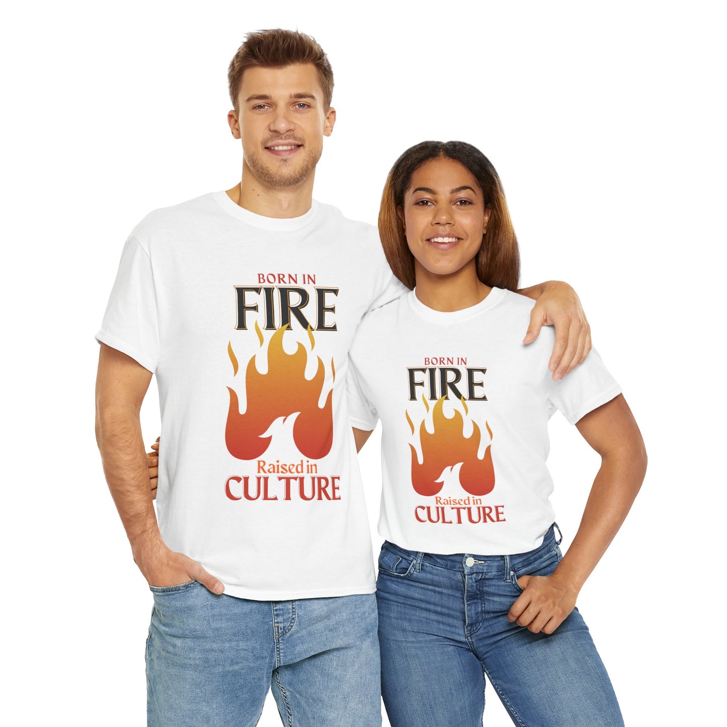 Born in Fire Unisex Heavy Cotton Tee - Bold Culture Statement, Graphic Tee, Casual Wear, Gift for Friends, Celebration Apparel
