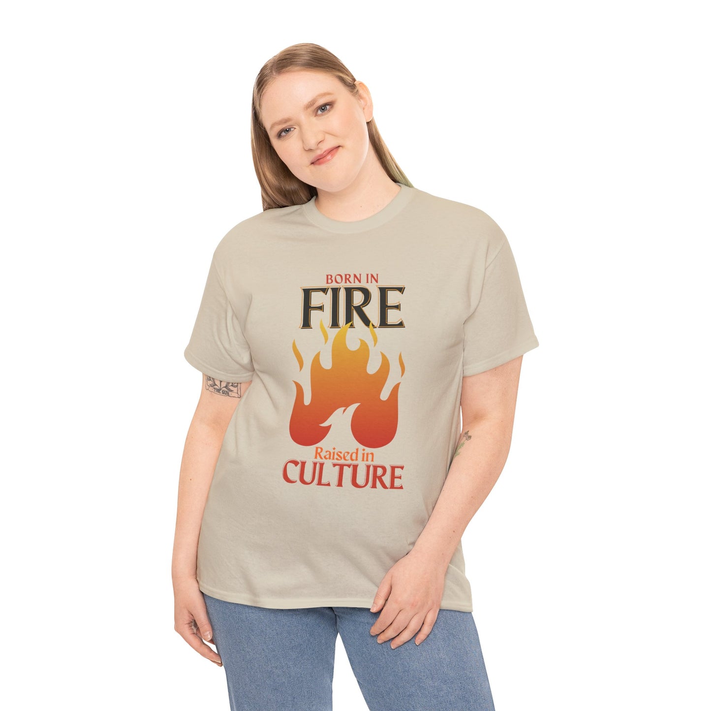 Born in Fire Unisex Heavy Cotton Tee - Bold Culture Statement, Graphic Tee, Casual Wear, Gift for Friends, Celebration Apparel