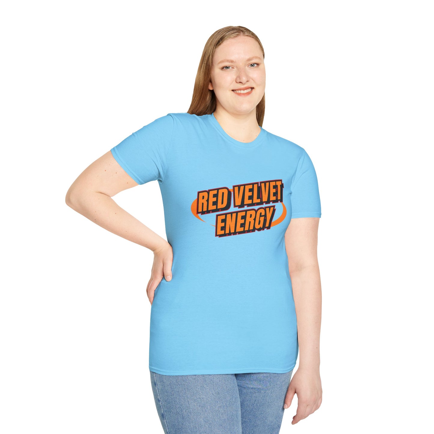 Unisex Softstyle T-Shirt with 'Red Velvet Energy' Design, Casual Tee, Gift for Friends, Fun Graphic Shirt, Energy Vibe Tee