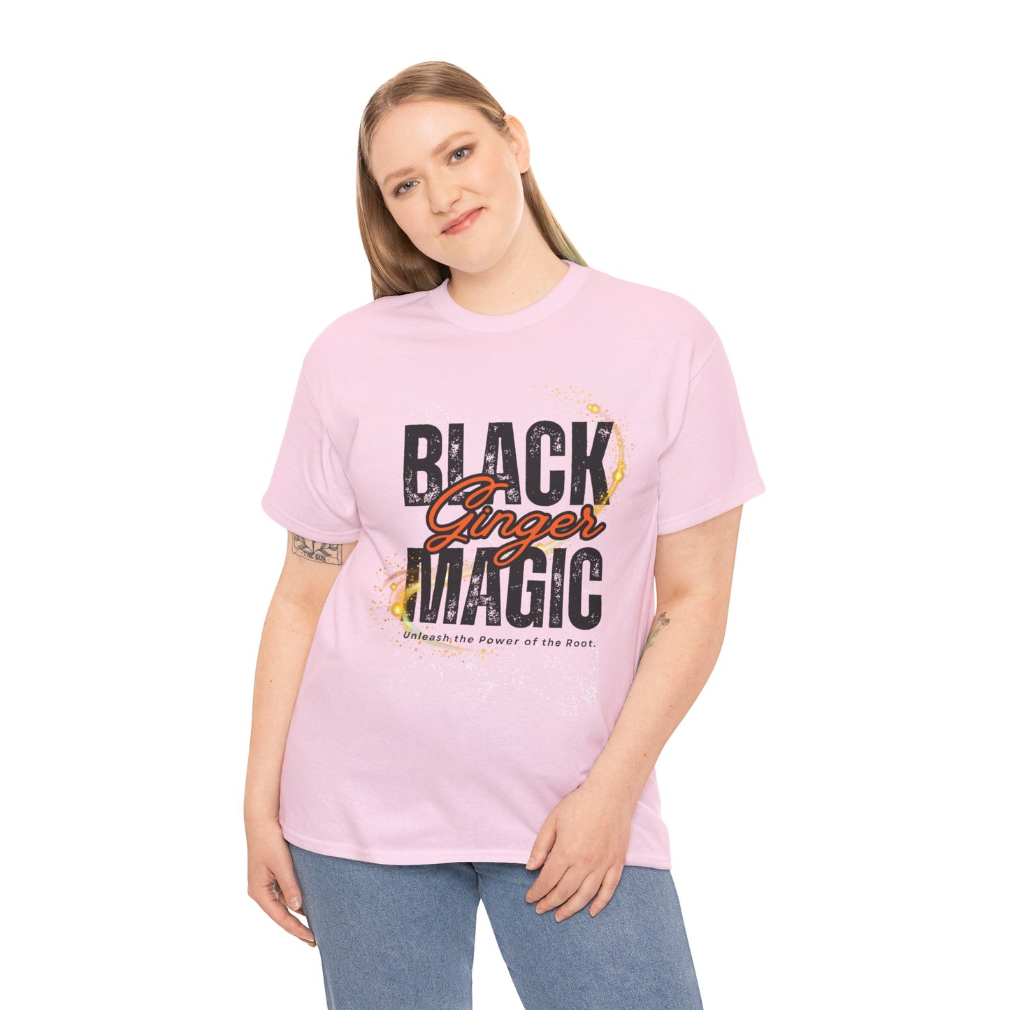 Unisex Heavy Cotton Tee with 'Black Ginger Magic' Design, Empowering Gift for Witches, Everyday Wear, Festivals, Spirituality