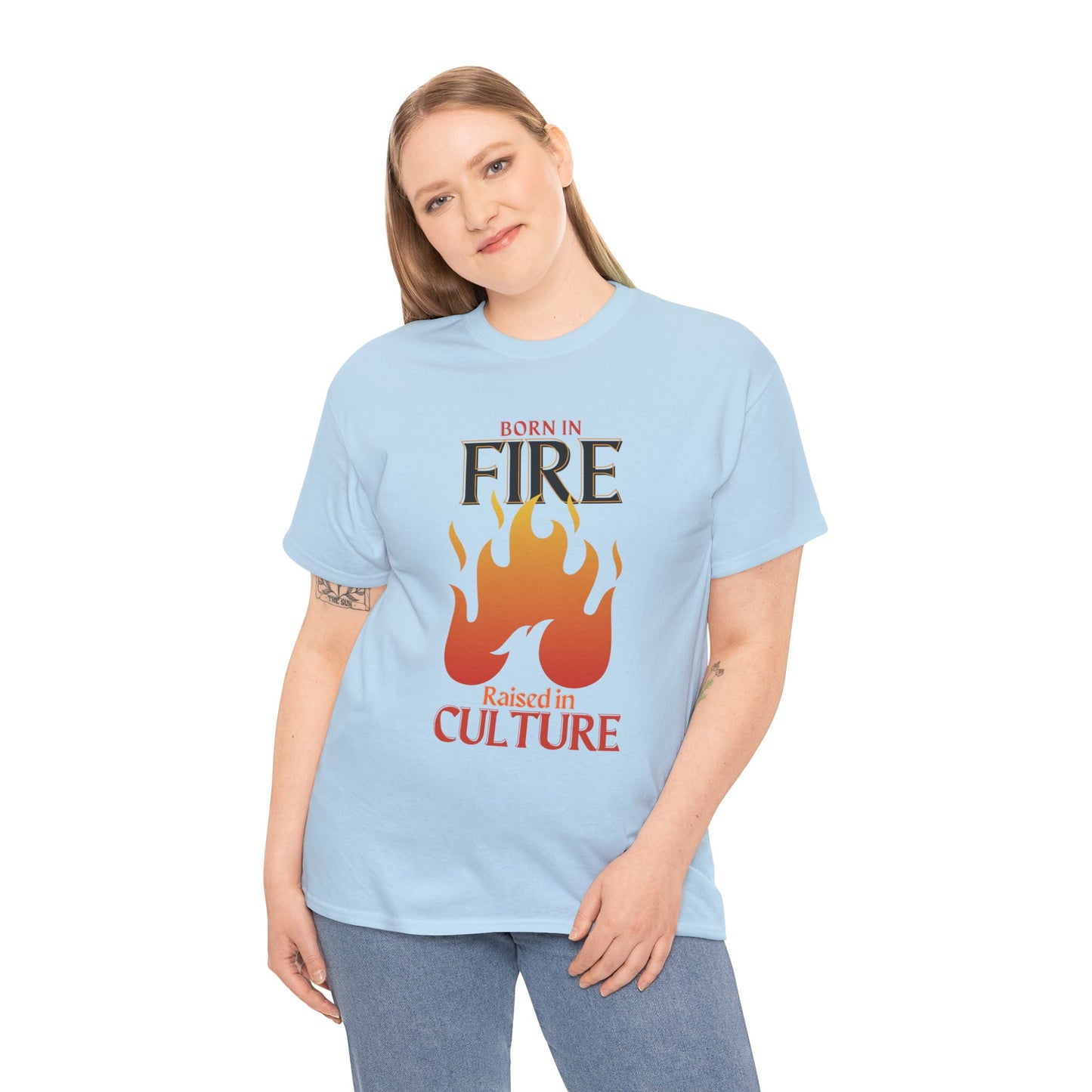 Born in Fire Unisex Heavy Cotton Tee - Bold Culture Statement, Graphic Tee, Casual Wear, Gift for Friends, Celebration Apparel