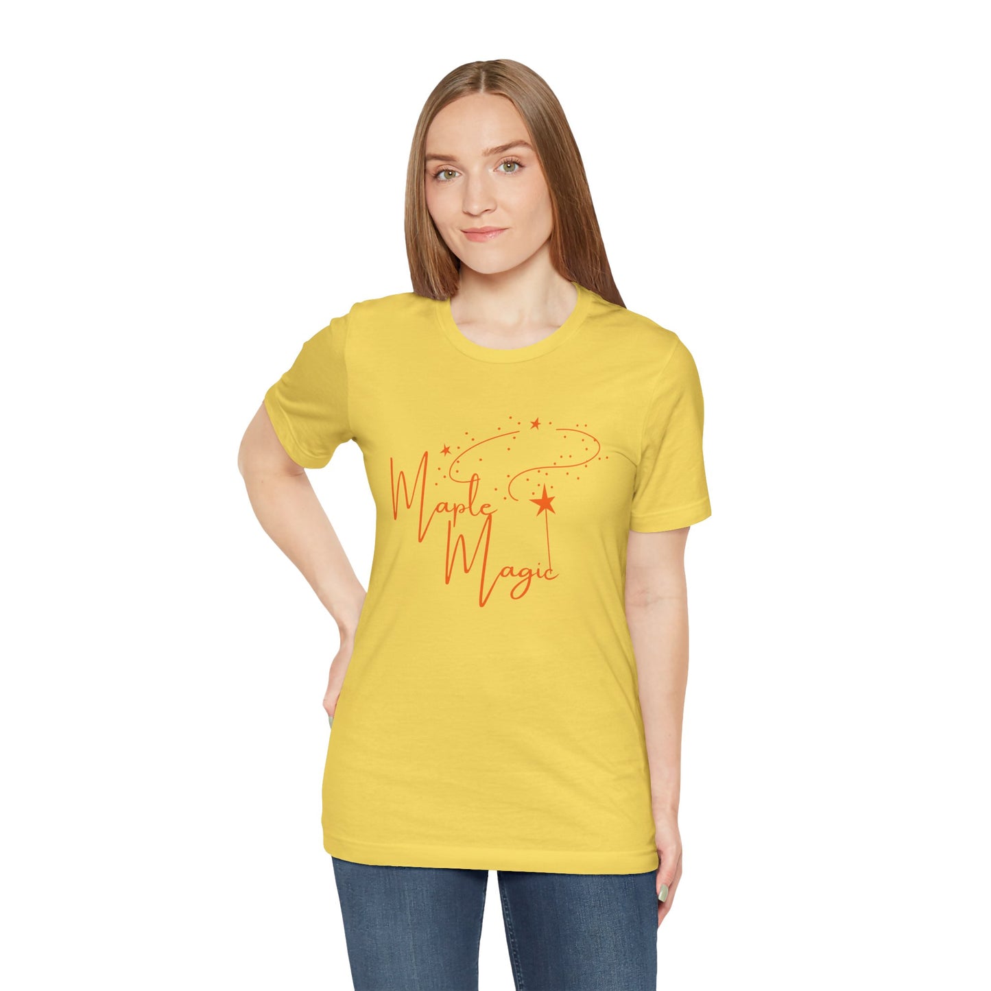 Maple Magic Unisex Tee, Cute Graphic Shirt, Fall Apparel, Seasonal Gift, Nature Lover T-Shirt, Cozy Vibes Fashion