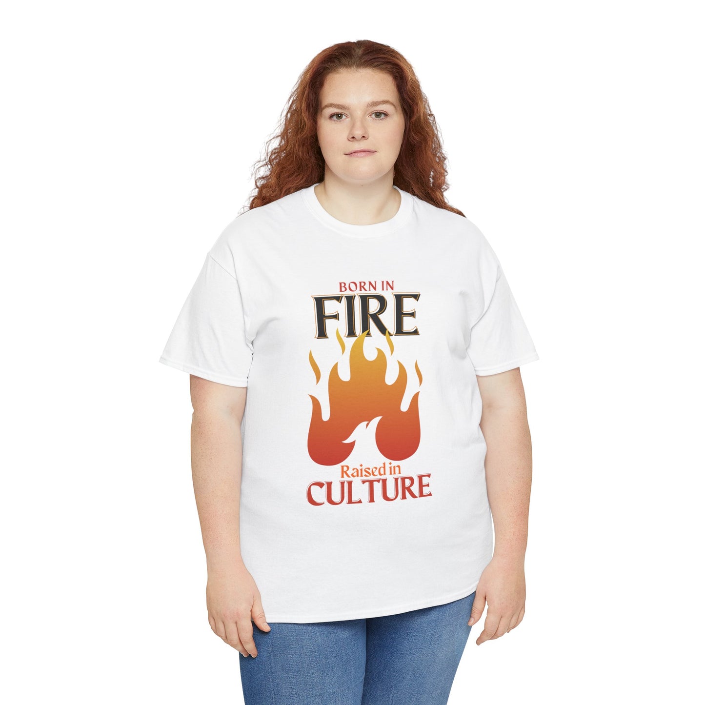 Born in Fire Unisex Heavy Cotton Tee - Bold Culture Statement, Graphic Tee, Casual Wear, Gift for Friends, Celebration Apparel