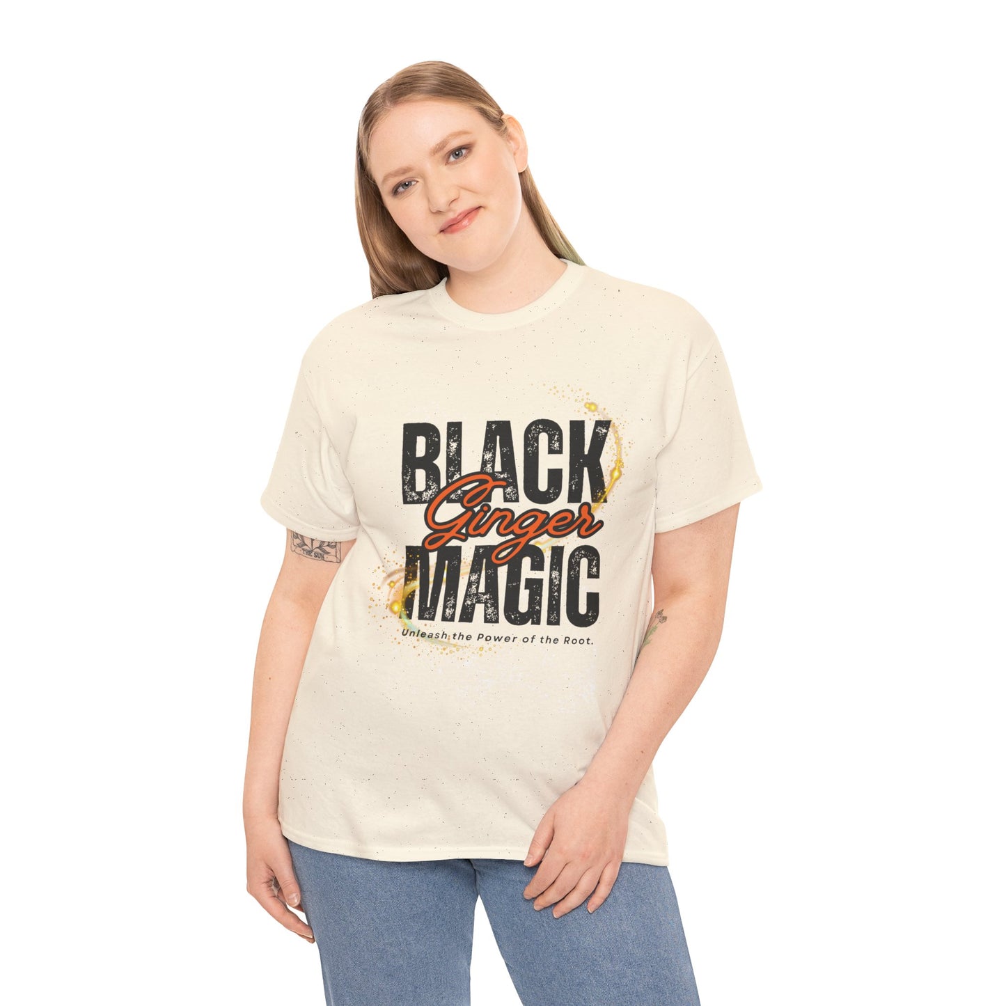 Unisex Heavy Cotton Tee with 'Black Ginger Magic' Design, Empowering Gift for Witches, Everyday Wear, Festivals, Spirituality