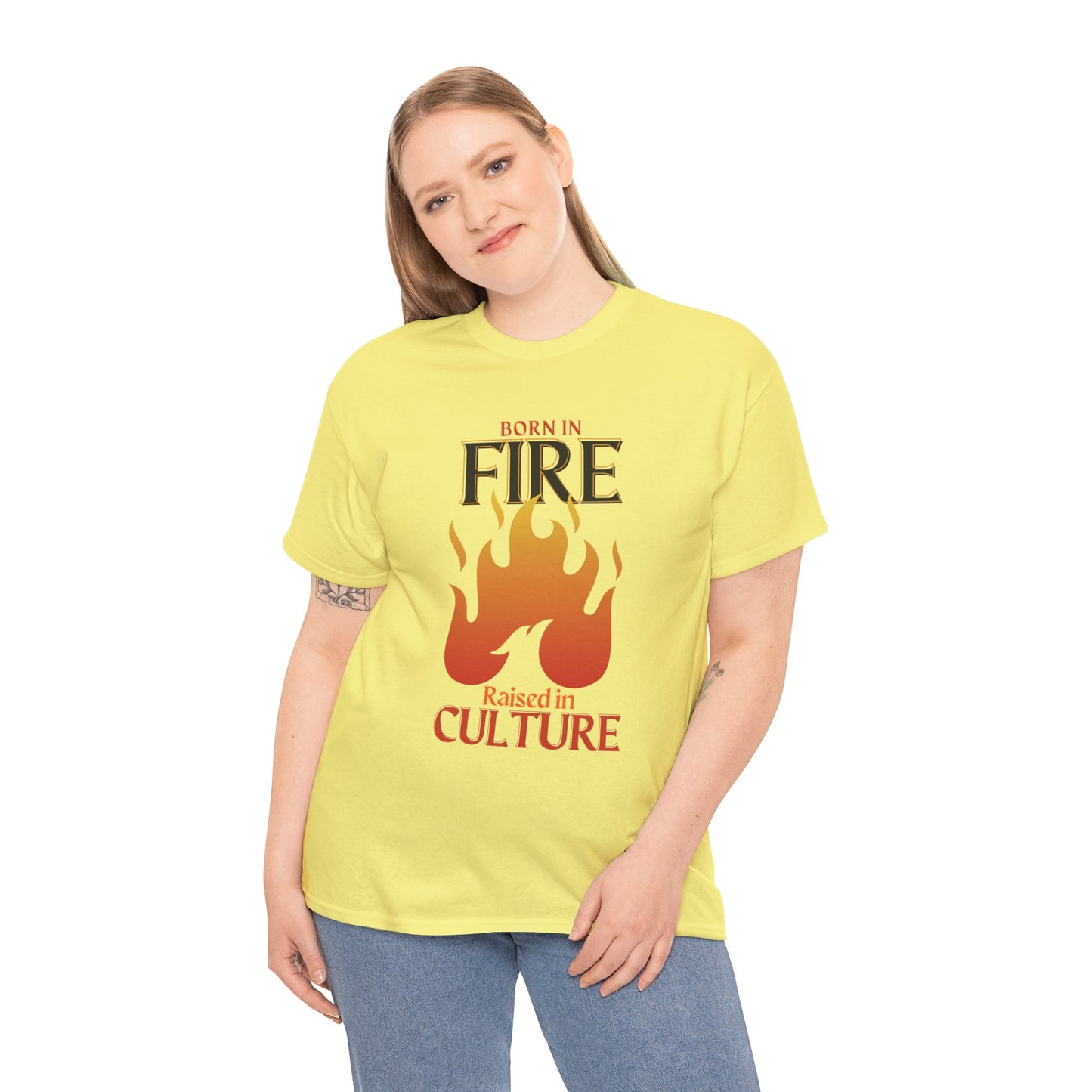 Born in Fire Unisex Heavy Cotton Tee - Bold Culture Statement, Graphic Tee, Casual Wear, Gift for Friends, Celebration Apparel