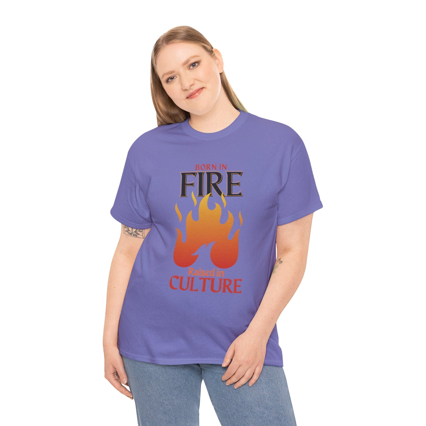 Born in Fire Unisex Heavy Cotton Tee - Bold Culture Statement, Graphic Tee, Casual Wear, Gift for Friends, Celebration Apparel