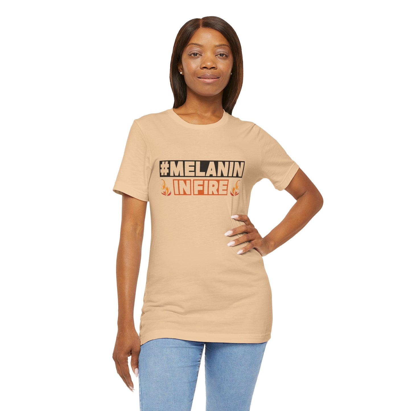 #MELANIN IN FIRE Tee - Empowering Unisex Jersey Short Sleeve, Black History Month, Gift for Friends, Pride Apparel, Urban Fashion