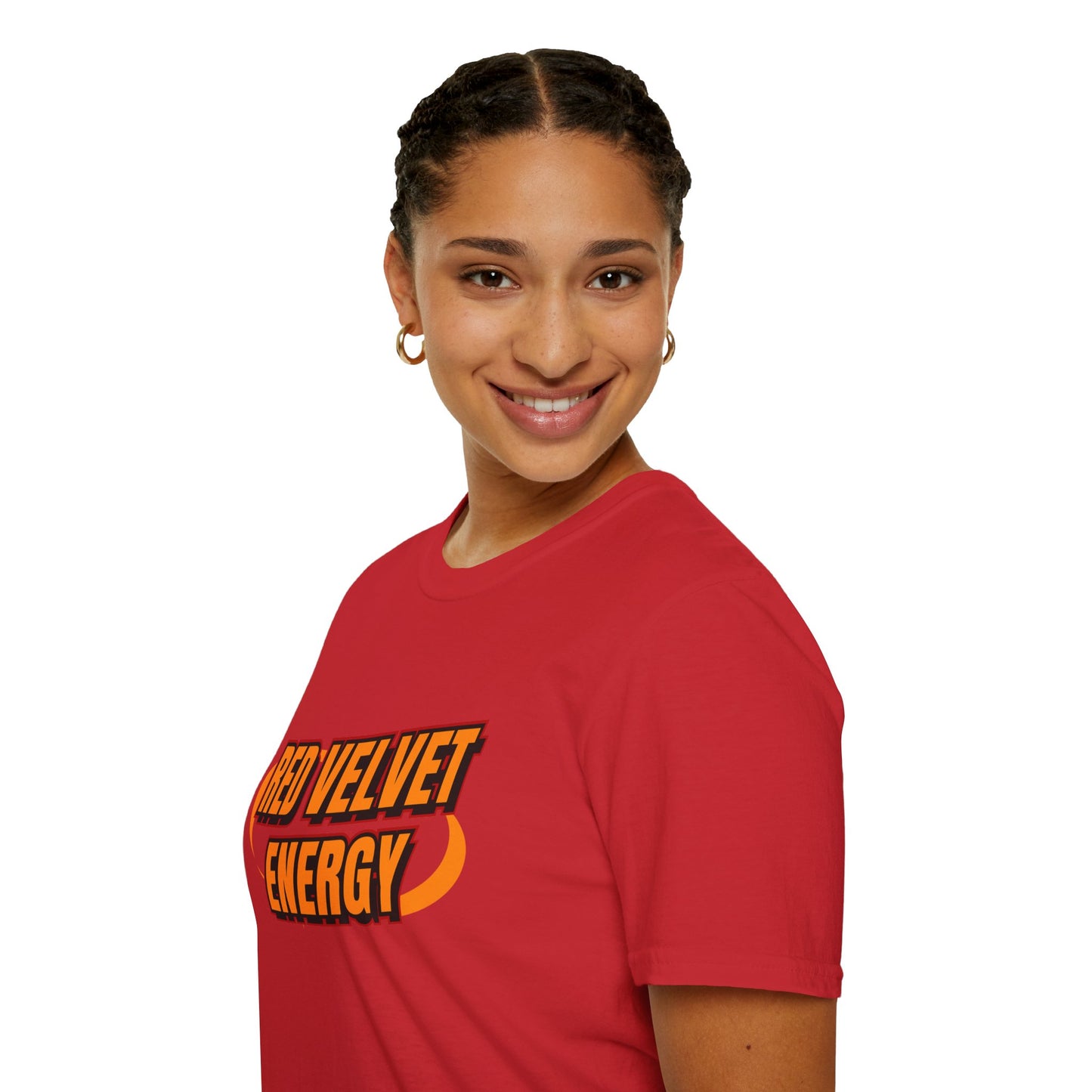 Unisex Softstyle T-Shirt with 'Red Velvet Energy' Design, Casual Tee, Gift for Friends, Fun Graphic Shirt, Energy Vibe Tee