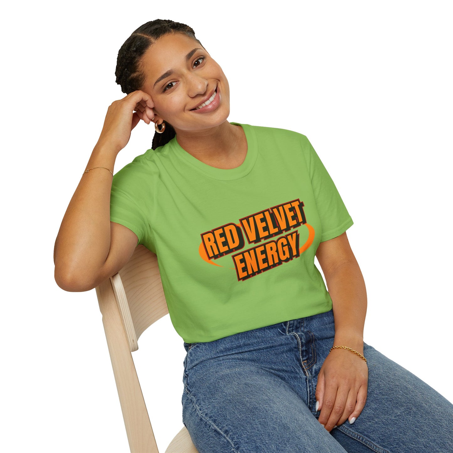 Unisex Softstyle T-Shirt with 'Red Velvet Energy' Design, Casual Tee, Gift for Friends, Fun Graphic Shirt, Energy Vibe Tee