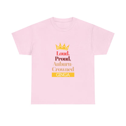 Proud Auburn Crowned Ginga T-Shirt - Unisex Heavy Cotton Tee, Gift for Her, Family Reunion, Birthday, Casual Wear, Motivational Tee