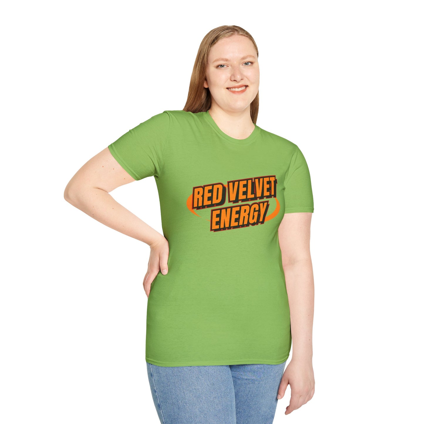 Unisex Softstyle T-Shirt with 'Red Velvet Energy' Design, Casual Tee, Gift for Friends, Fun Graphic Shirt, Energy Vibe Tee