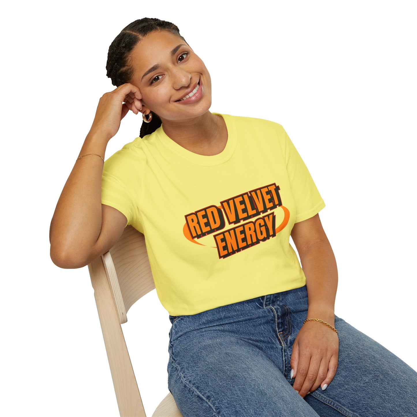 Unisex Softstyle T-Shirt with 'Red Velvet Energy' Design, Casual Tee, Gift for Friends, Fun Graphic Shirt, Energy Vibe Tee