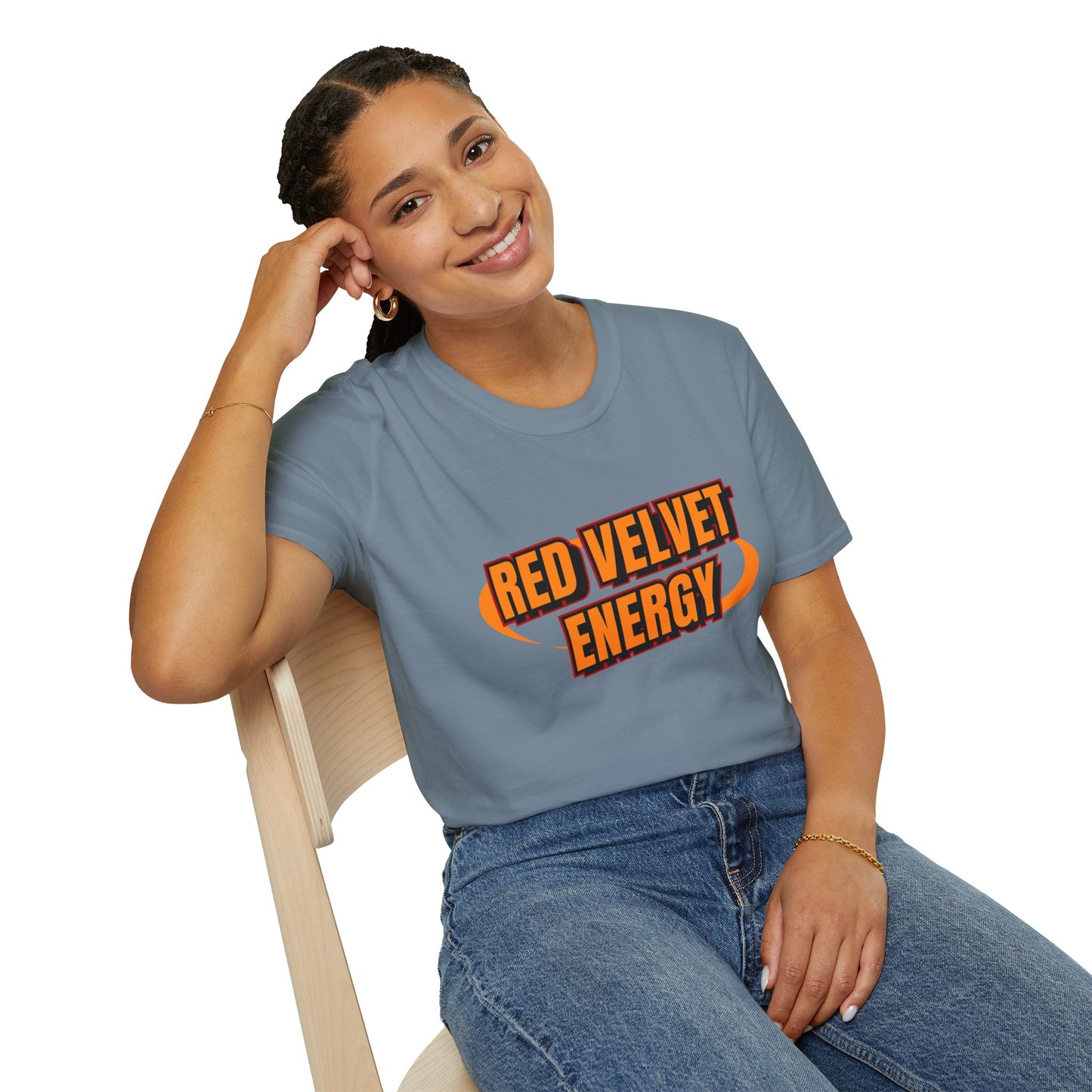 Unisex Softstyle T-Shirt with 'Red Velvet Energy' Design, Casual Tee, Gift for Friends, Fun Graphic Shirt, Energy Vibe Tee