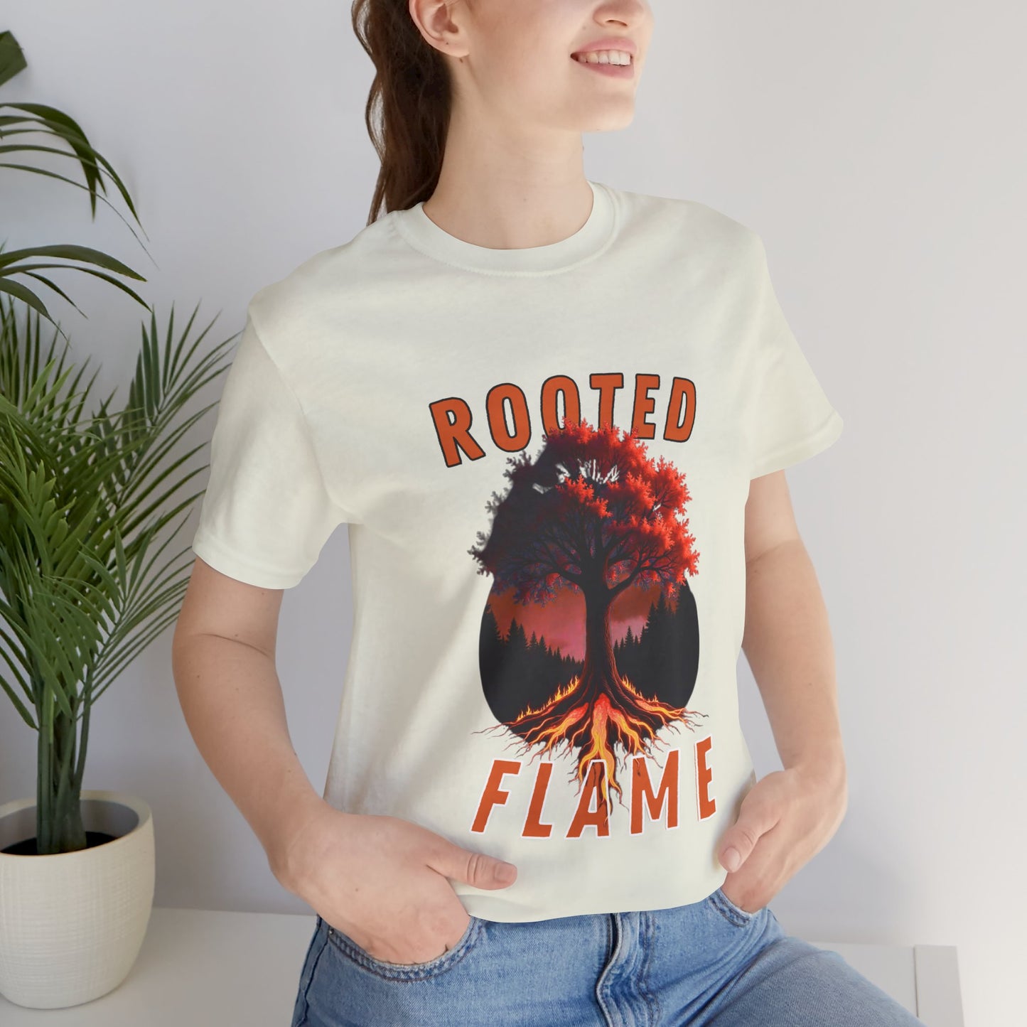 Rooted Flame Unisex Tee - Nature-Inspired Graphic Shirt, Casual Wear, Gift for Nature Lovers, Eco-Friendly Fashion, Fall Vibes