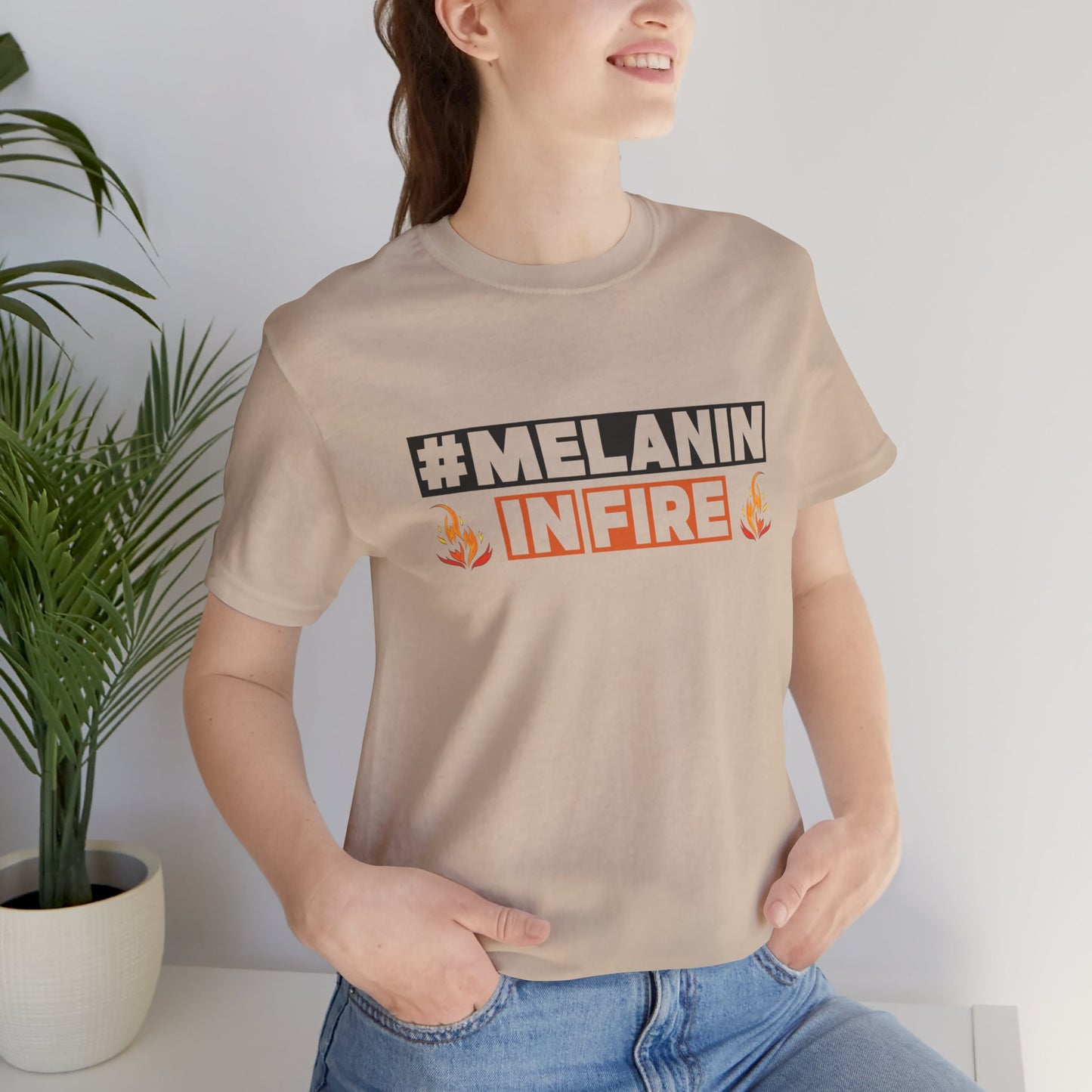 #MELANIN IN FIRE Tee - Empowering Unisex Jersey Short Sleeve, Black History Month, Gift for Friends, Pride Apparel, Urban Fashion