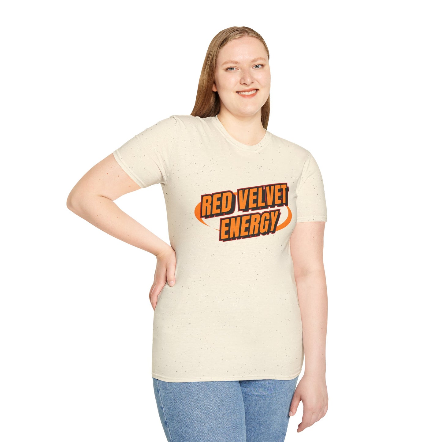 Unisex Softstyle T-Shirt with 'Red Velvet Energy' Design, Casual Tee, Gift for Friends, Fun Graphic Shirt, Energy Vibe Tee