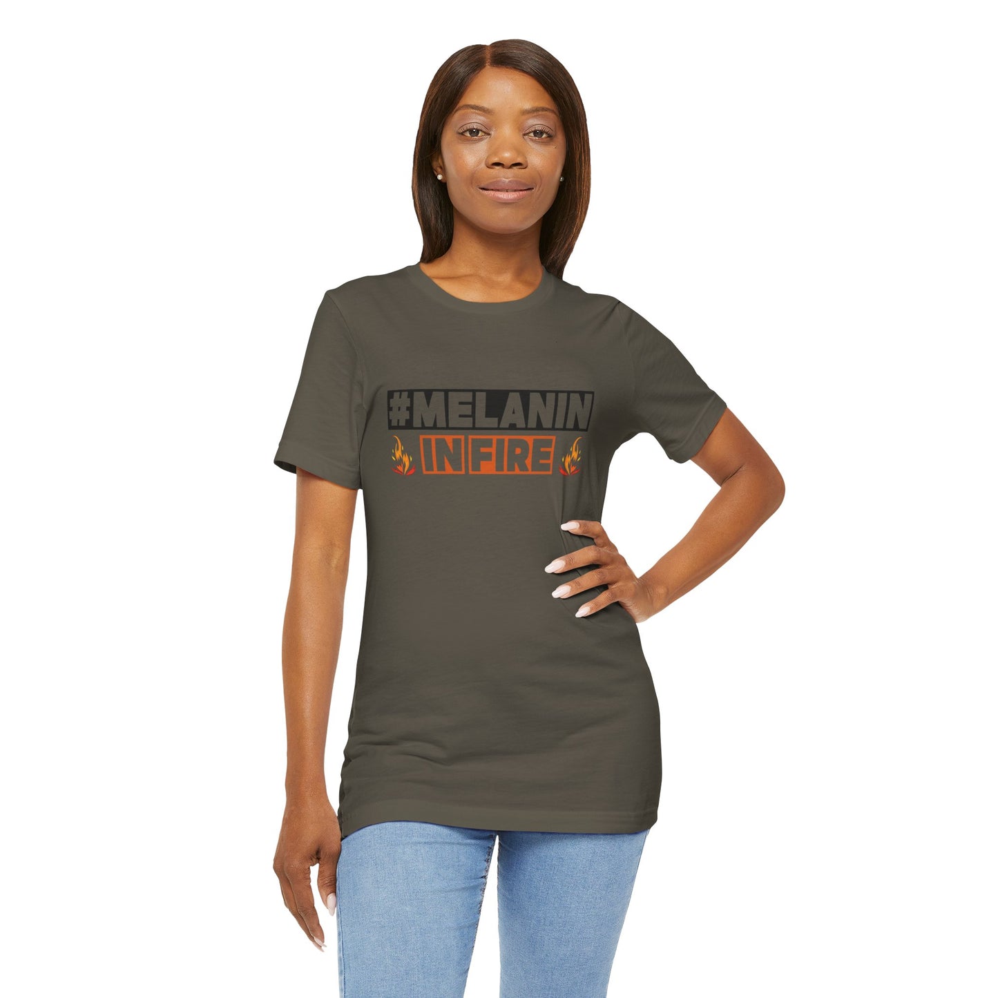 #MELANIN IN FIRE Tee - Empowering Unisex Jersey Short Sleeve, Black History Month, Gift for Friends, Pride Apparel, Urban Fashion
