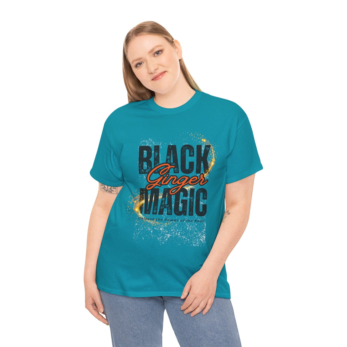 Unisex Heavy Cotton Tee with 'Black Ginger Magic' Design, Empowering Gift for Witches, Everyday Wear, Festivals, Spirituality