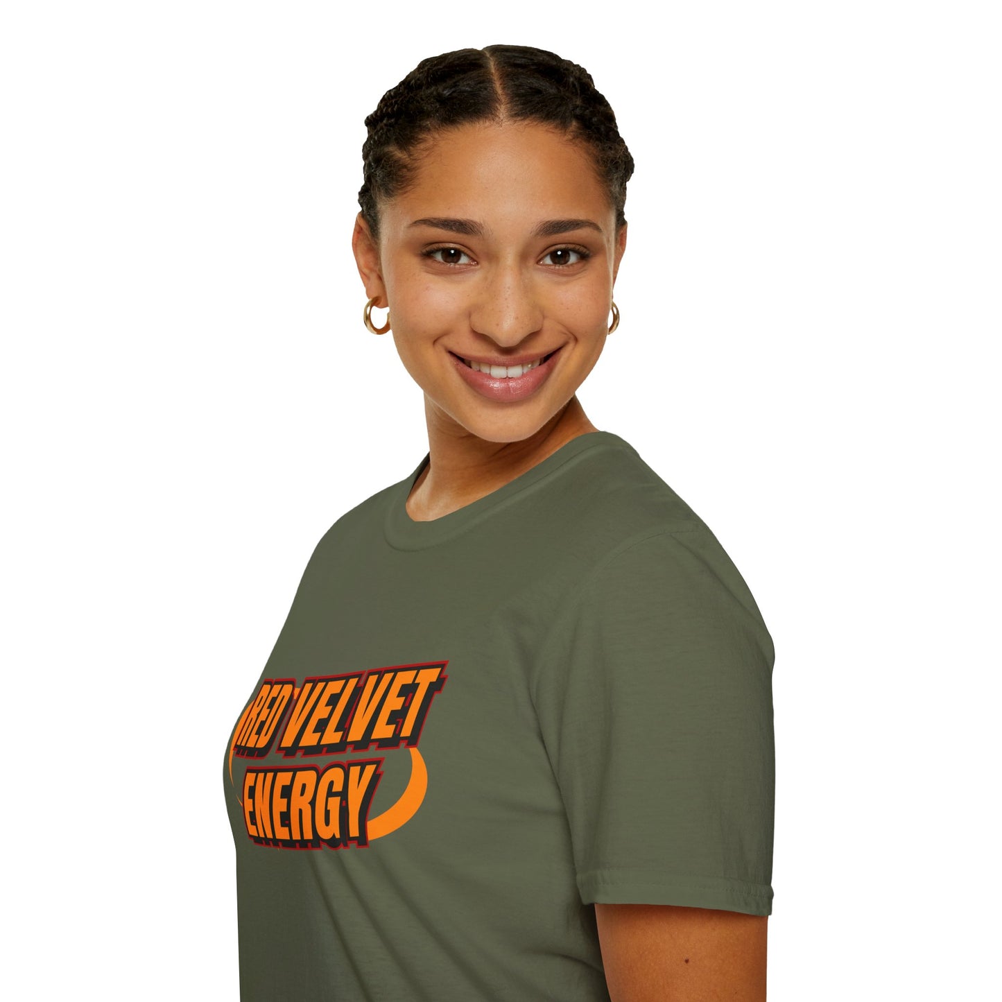 Unisex Softstyle T-Shirt with 'Red Velvet Energy' Design, Casual Tee, Gift for Friends, Fun Graphic Shirt, Energy Vibe Tee