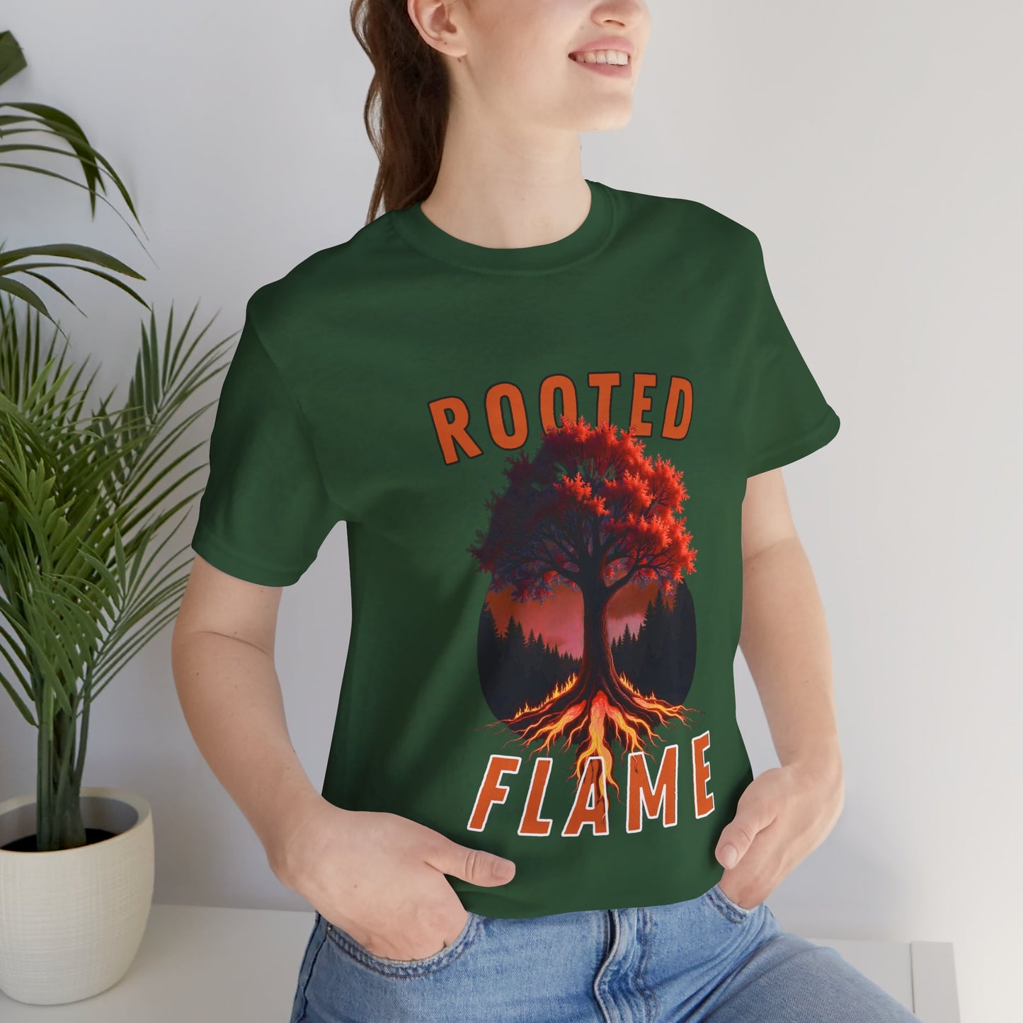 Rooted Flame Unisex Tee - Nature-Inspired Graphic Shirt, Casual Wear, Gift for Nature Lovers, Eco-Friendly Fashion, Fall Vibes