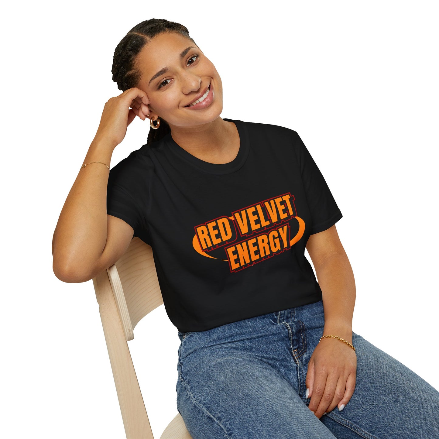 Unisex Softstyle T-Shirt with 'Red Velvet Energy' Design, Casual Tee, Gift for Friends, Fun Graphic Shirt, Energy Vibe Tee