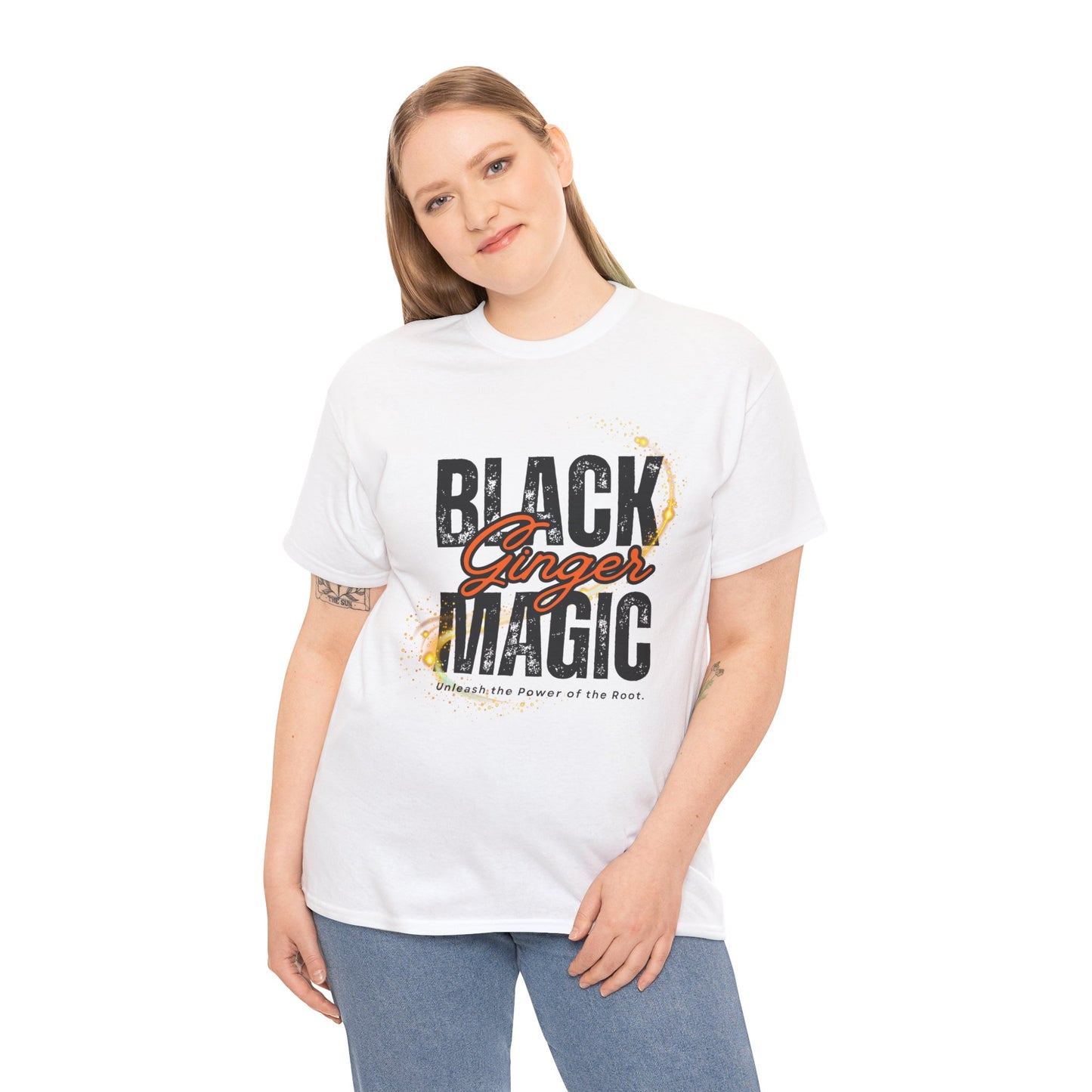 Unisex Heavy Cotton Tee with 'Black Ginger Magic' Design, Empowering Gift for Witches, Everyday Wear, Festivals, Spirituality