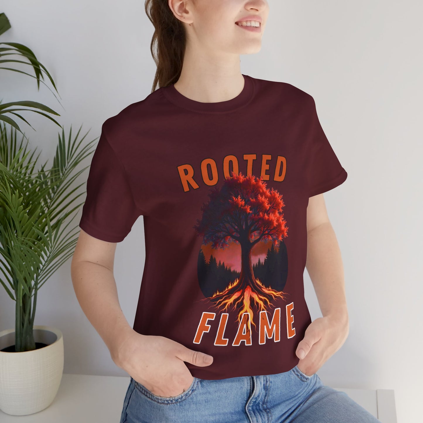 Rooted Flame Unisex Tee - Nature-Inspired Graphic Shirt, Casual Wear, Gift for Nature Lovers, Eco-Friendly Fashion, Fall Vibes