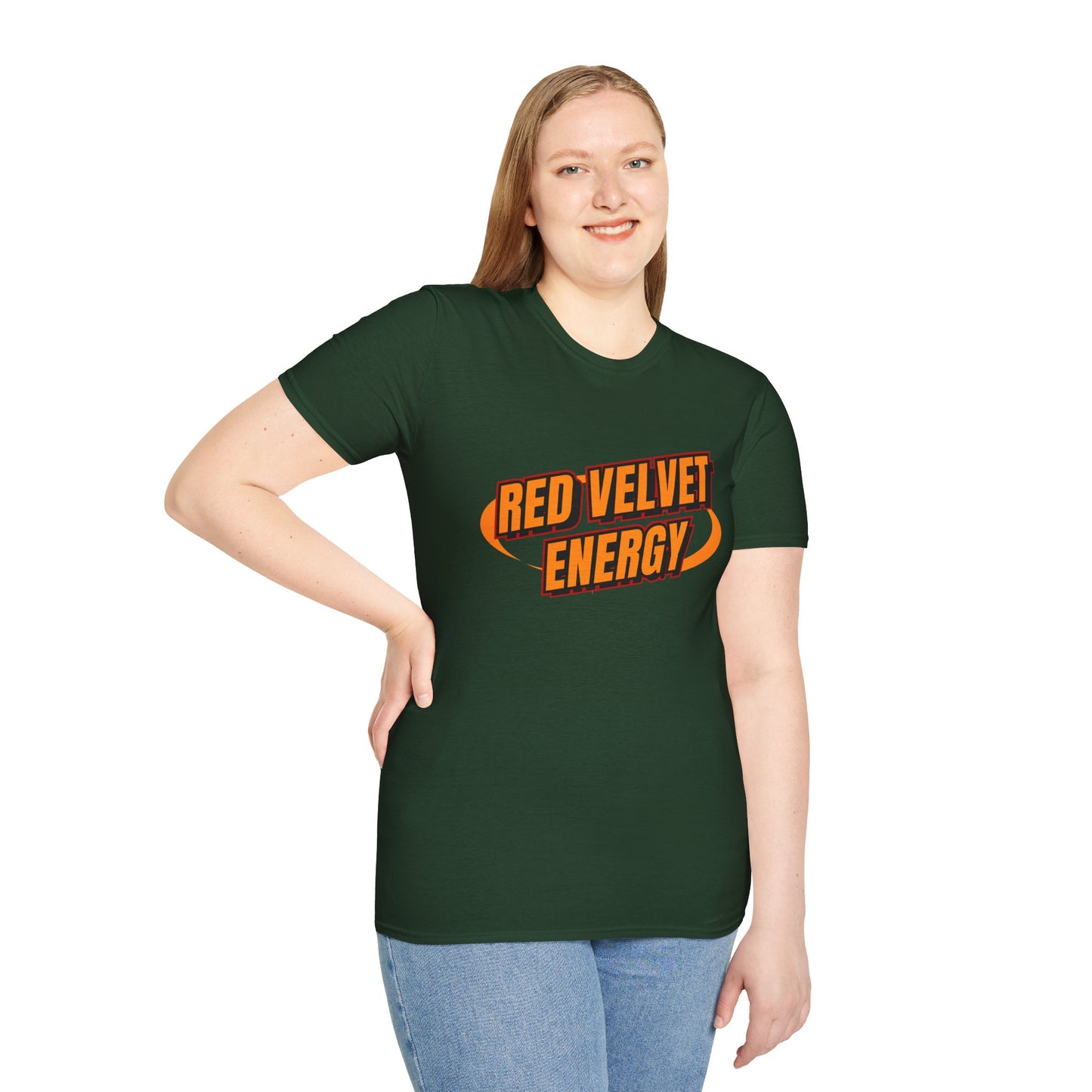 Unisex Softstyle T-Shirt with 'Red Velvet Energy' Design, Casual Tee, Gift for Friends, Fun Graphic Shirt, Energy Vibe Tee