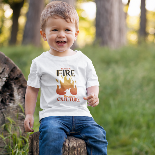 Unisex Heavy Cotton Tee: "Born in Fire, Raised in Culture" Shirt - Casual Wear, Gift for Friends, Festival Clothing, Everyday Fashion