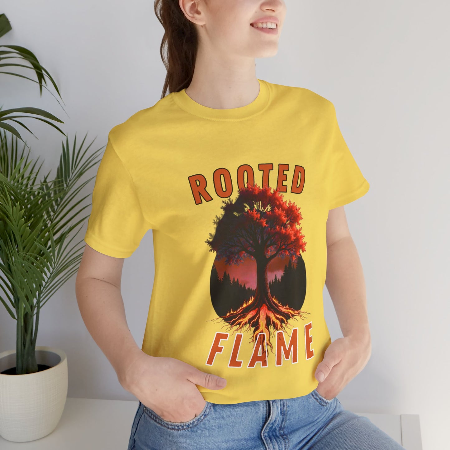 Rooted Flame Unisex Tee - Nature-Inspired Graphic Shirt, Casual Wear, Gift for Nature Lovers, Eco-Friendly Fashion, Fall Vibes