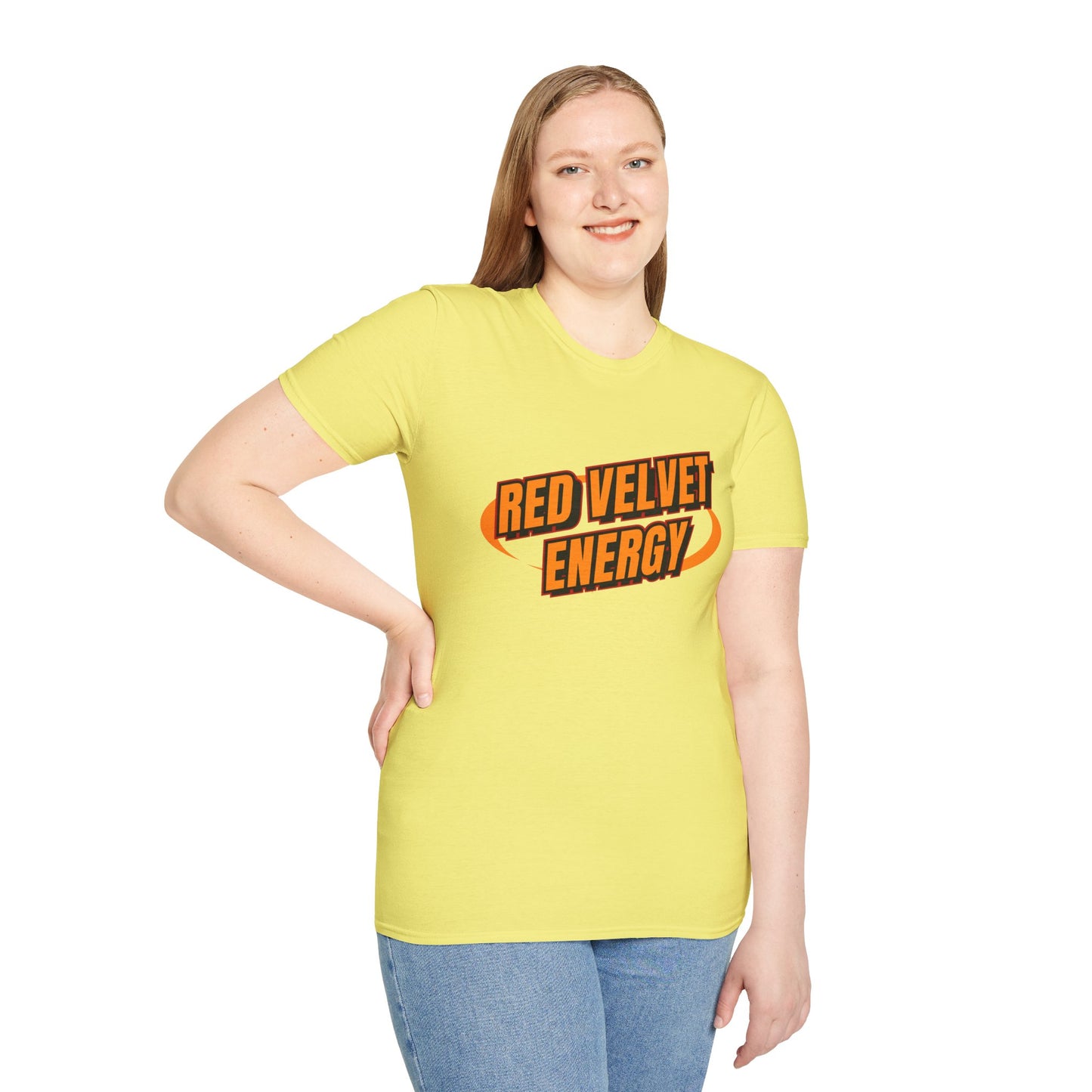 Unisex Softstyle T-Shirt with 'Red Velvet Energy' Design, Casual Tee, Gift for Friends, Fun Graphic Shirt, Energy Vibe Tee
