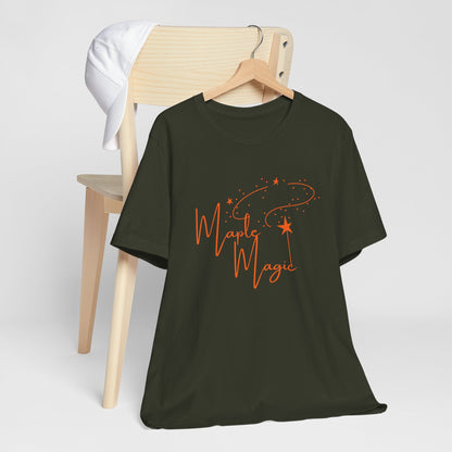 Maple Magic Unisex Tee, Cute Graphic Shirt, Fall Apparel, Seasonal Gift, Nature Lover T-Shirt, Cozy Vibes Fashion