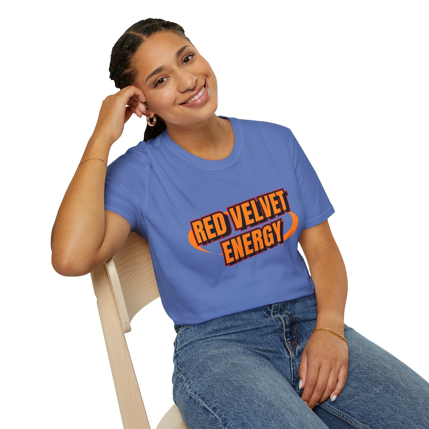 Unisex Softstyle T-Shirt with 'Red Velvet Energy' Design, Casual Tee, Gift for Friends, Fun Graphic Shirt, Energy Vibe Tee