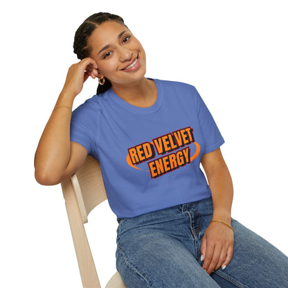 Unisex Softstyle T-Shirt with 'Red Velvet Energy' Design, Casual Tee, Gift for Friends, Fun Graphic Shirt, Energy Vibe Tee