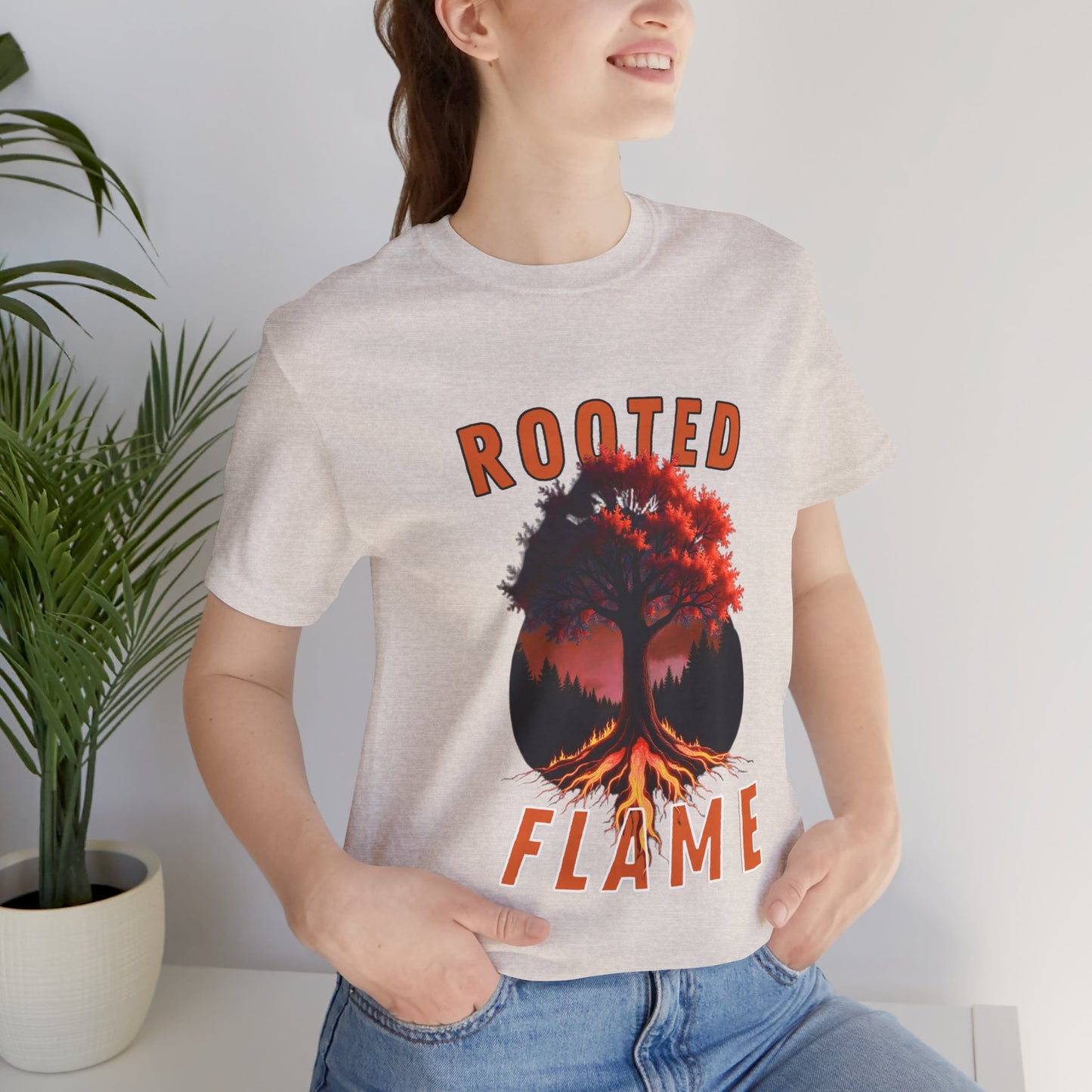 Rooted Flame Unisex Tee - Nature-Inspired Graphic Shirt, Casual Wear, Gift for Nature Lovers, Eco-Friendly Fashion, Fall Vibes